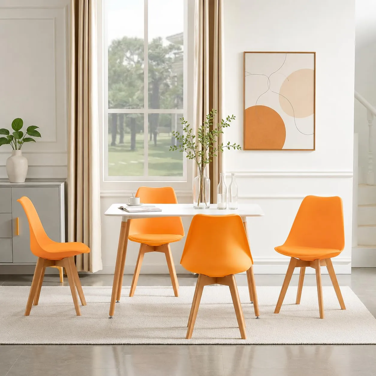 EGGREE Set di 4 Sedie da Pranzo e Cucina in Pelle PU con Gambe in Legno, Arancione - immagine 4