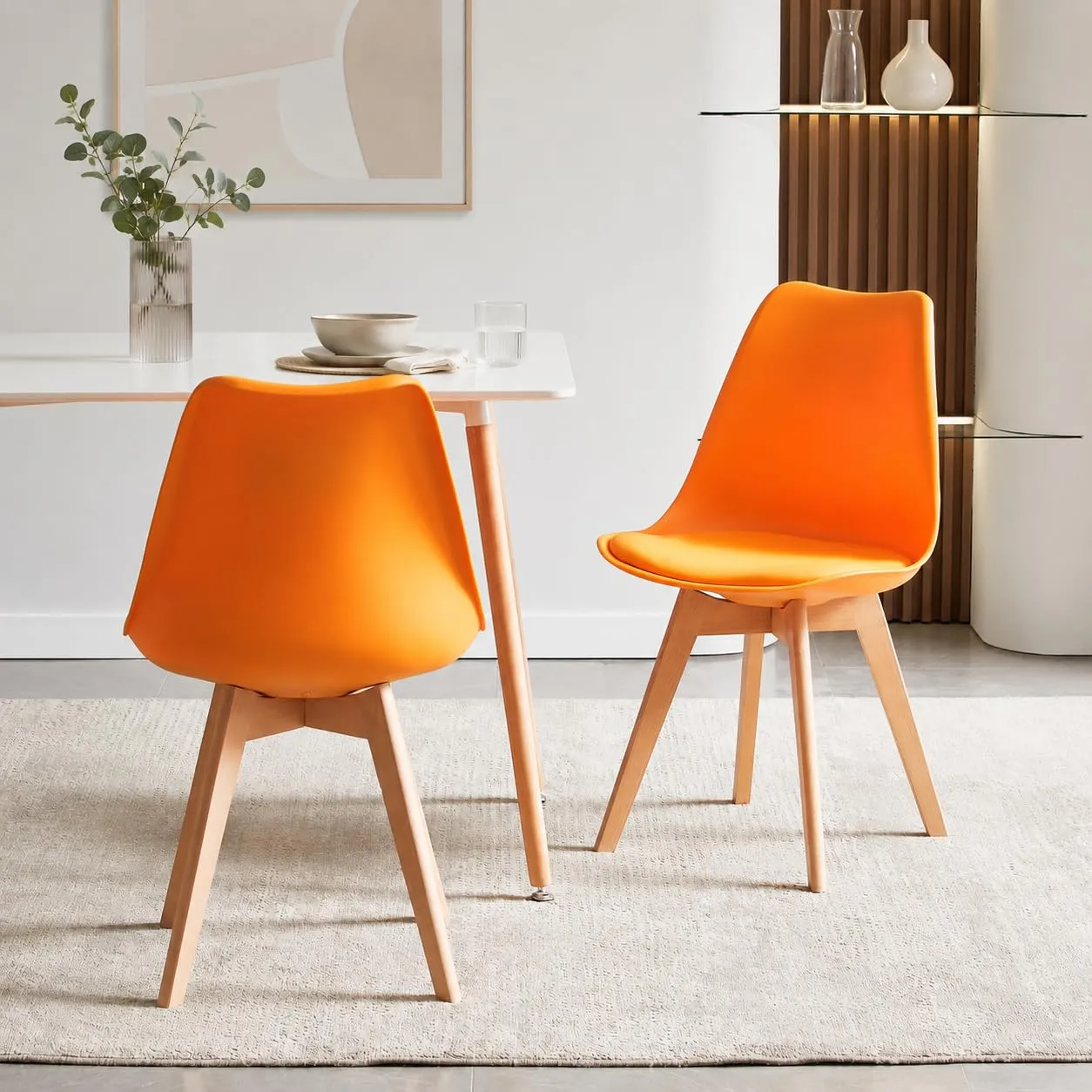 EGGREE Set di 4 Sedie da Pranzo e Cucina in Pelle PU con Gambe in Legno, Arancione - immagine 6