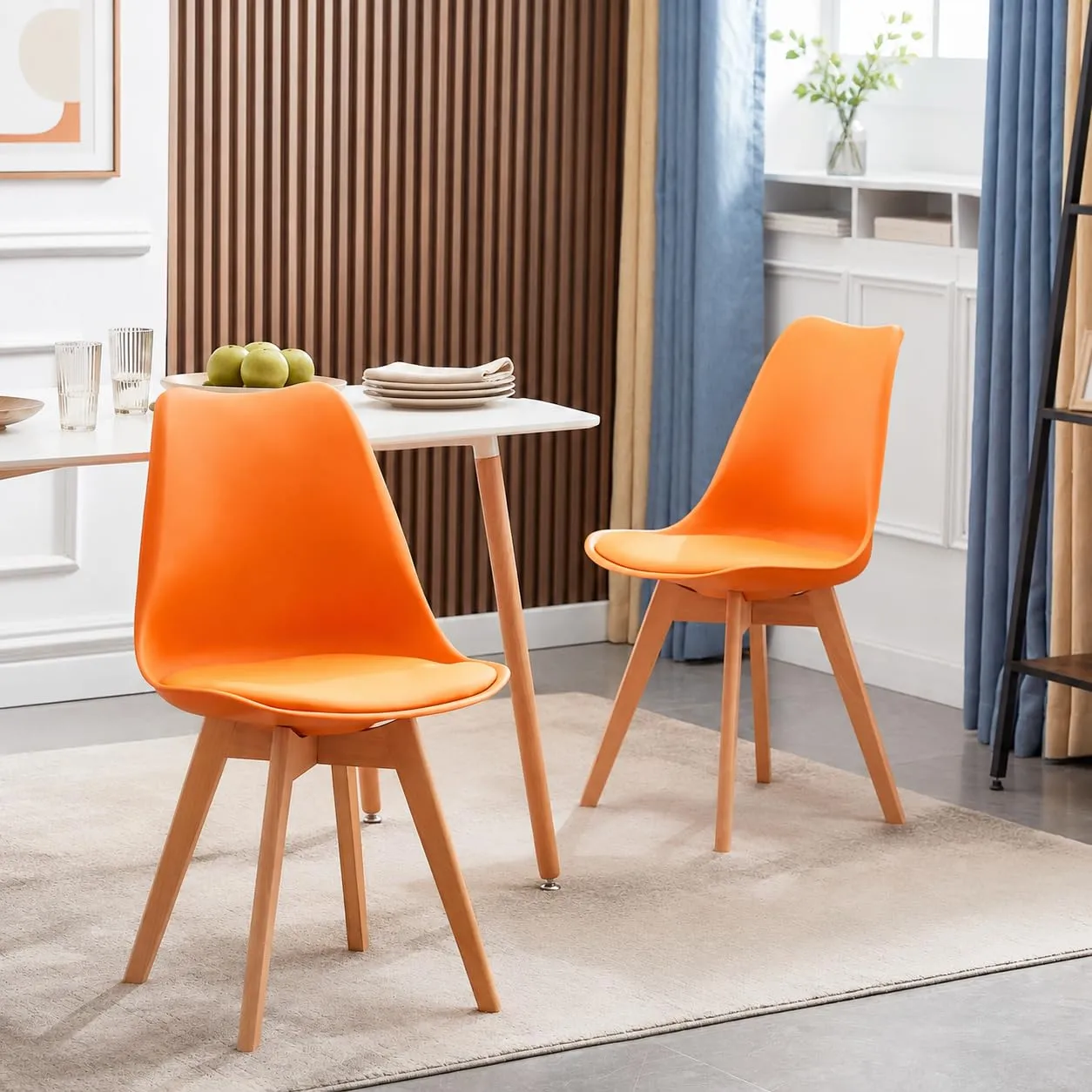 EGGREE Set di 4 Sedie da Pranzo e Cucina in Pelle PU con Gambe in Legno, Arancione - immagine 7