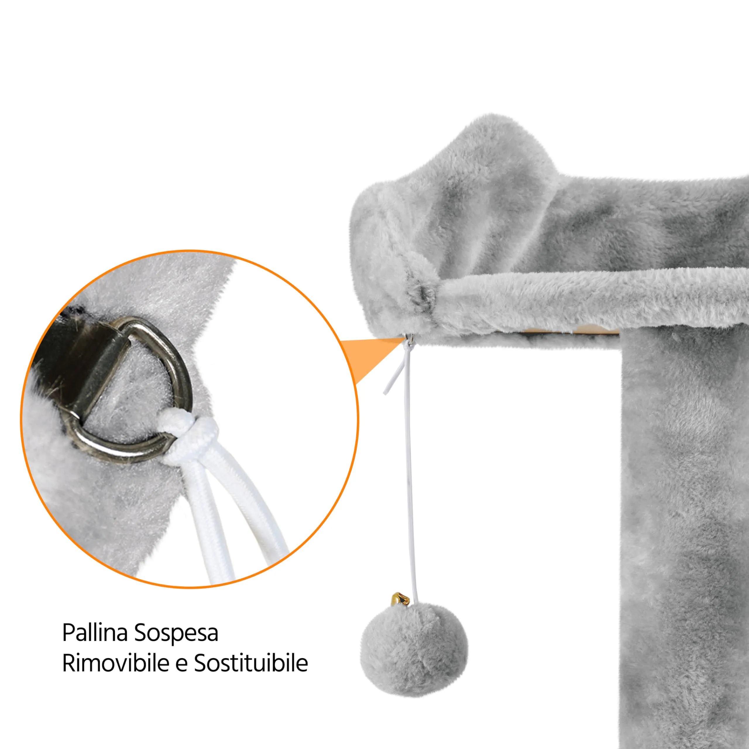 Yaheetech Albero Tiragraffi per Gatti 178 cm, 3 Posatoi, 2 Condomini, 3 Tiragraffi in Sisal, Grigio Chiaro - immagine 9