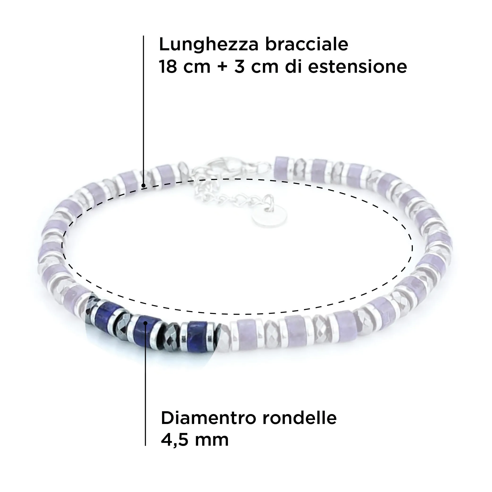 SAGA GIOIELLI Bracciale Uomo Rondelle Pietre Dure Acciaio Lapislazzuli e Cristalli - immagine 3