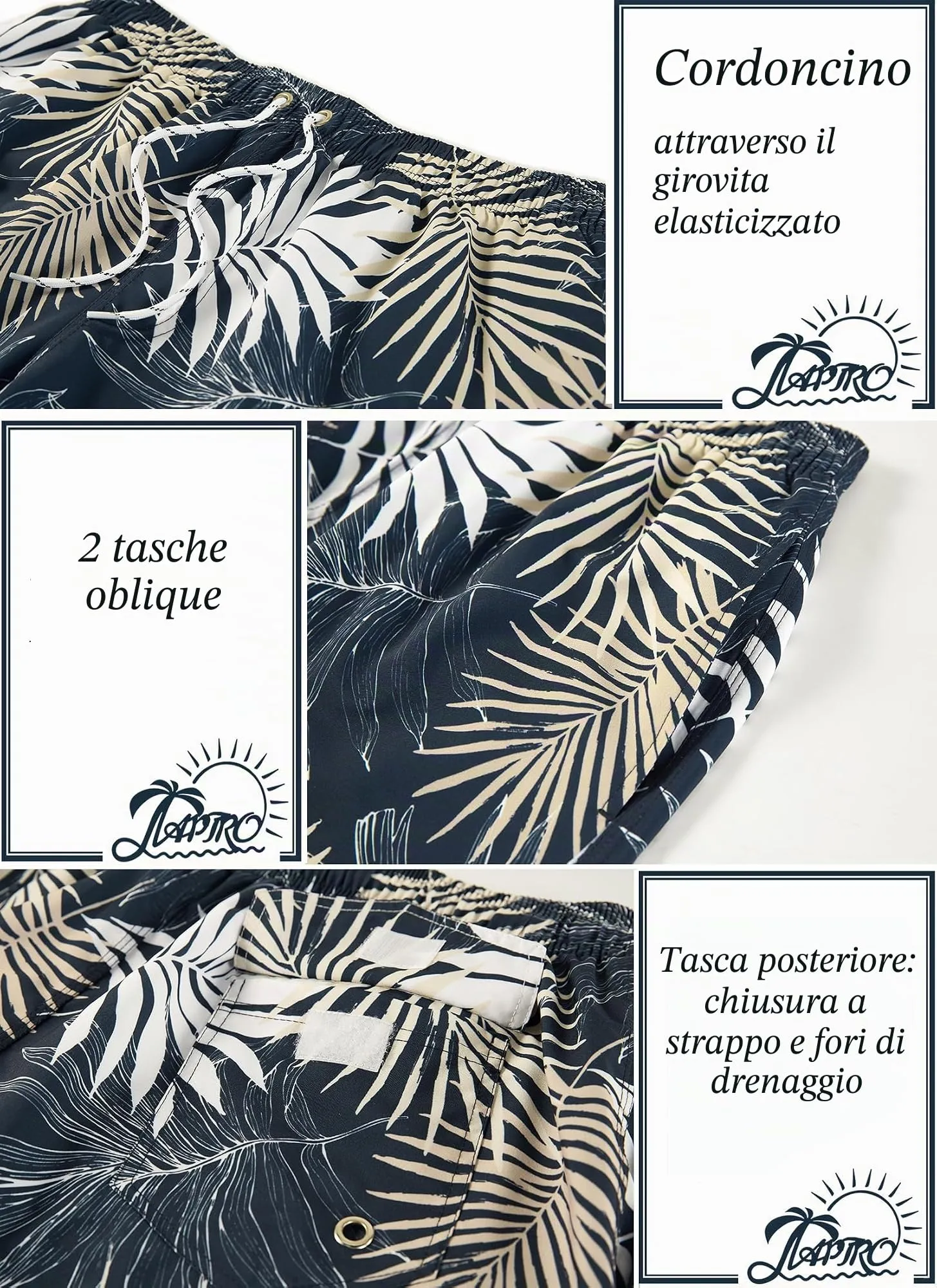 APTRO Pantaloncini da Bagno Uomo Stampa Hawaiana Lavanda MK292 M - immagine 4
