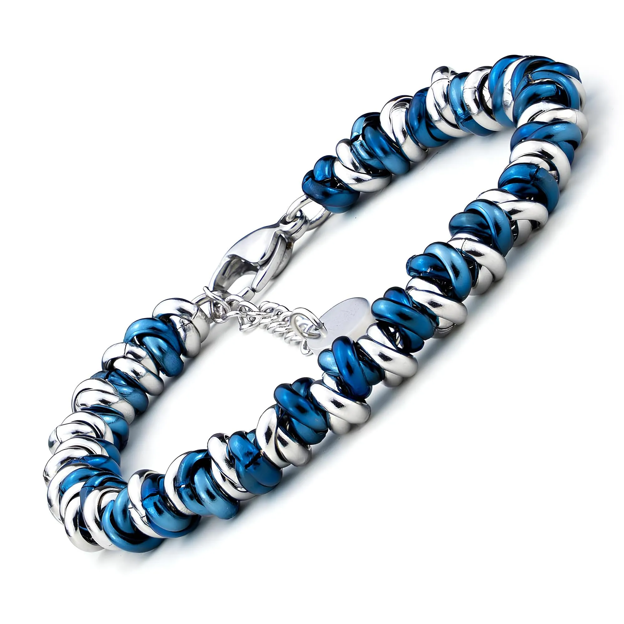 Saga Gioielli Bracciale Donna Intrecciato Nodini Acciaio Blu-Argentato - immagine 1