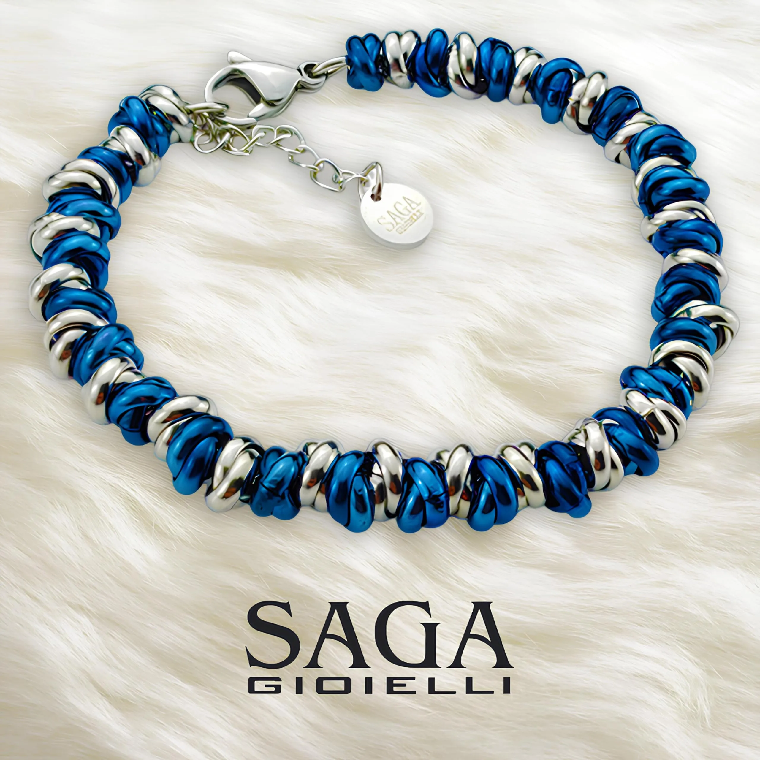 Saga Gioielli Bracciale Donna Intrecciato Nodini Acciaio Blu-Argentato - immagine 2