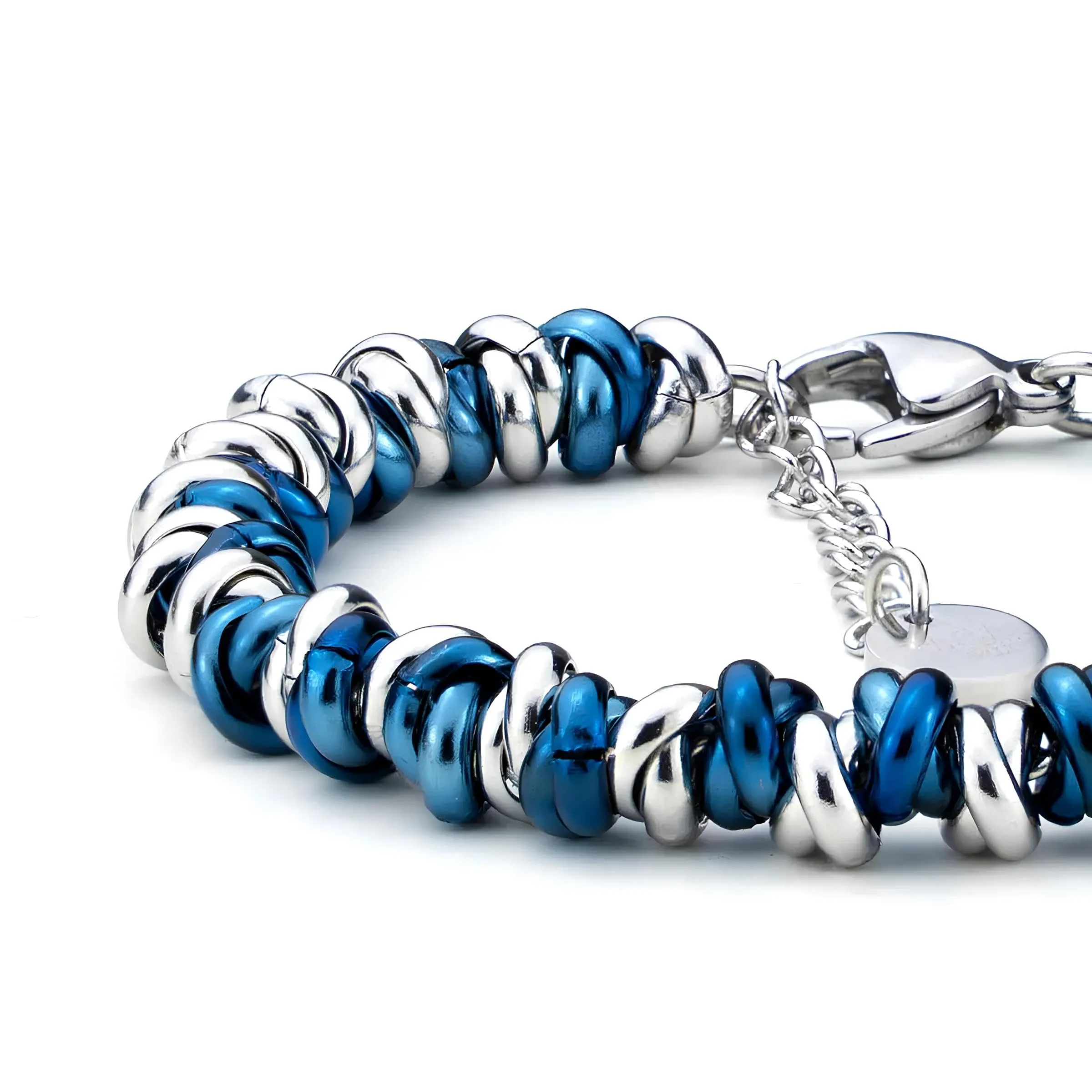 Saga Gioielli Bracciale Donna Intrecciato Nodini Acciaio Blu-Argentato - immagine 6