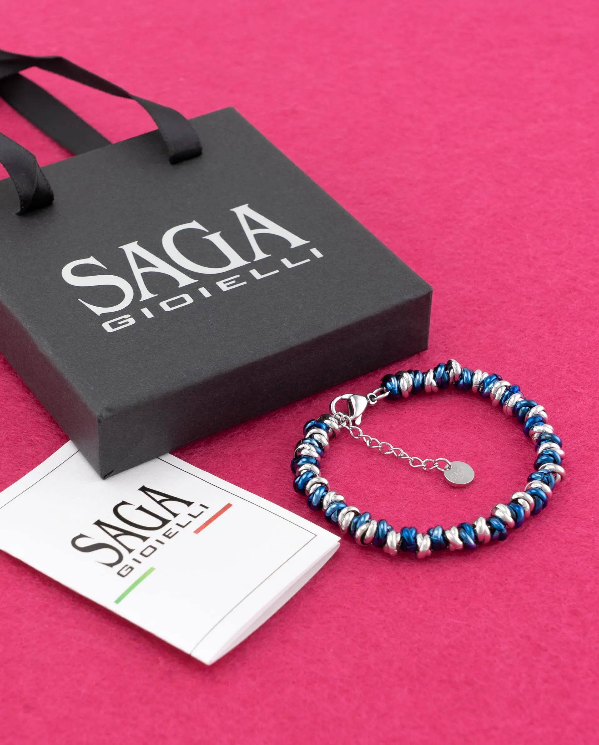 Saga Gioielli Bracciale Donna Intrecciato Nodini Acciaio Blu-Argentato - immagine 7