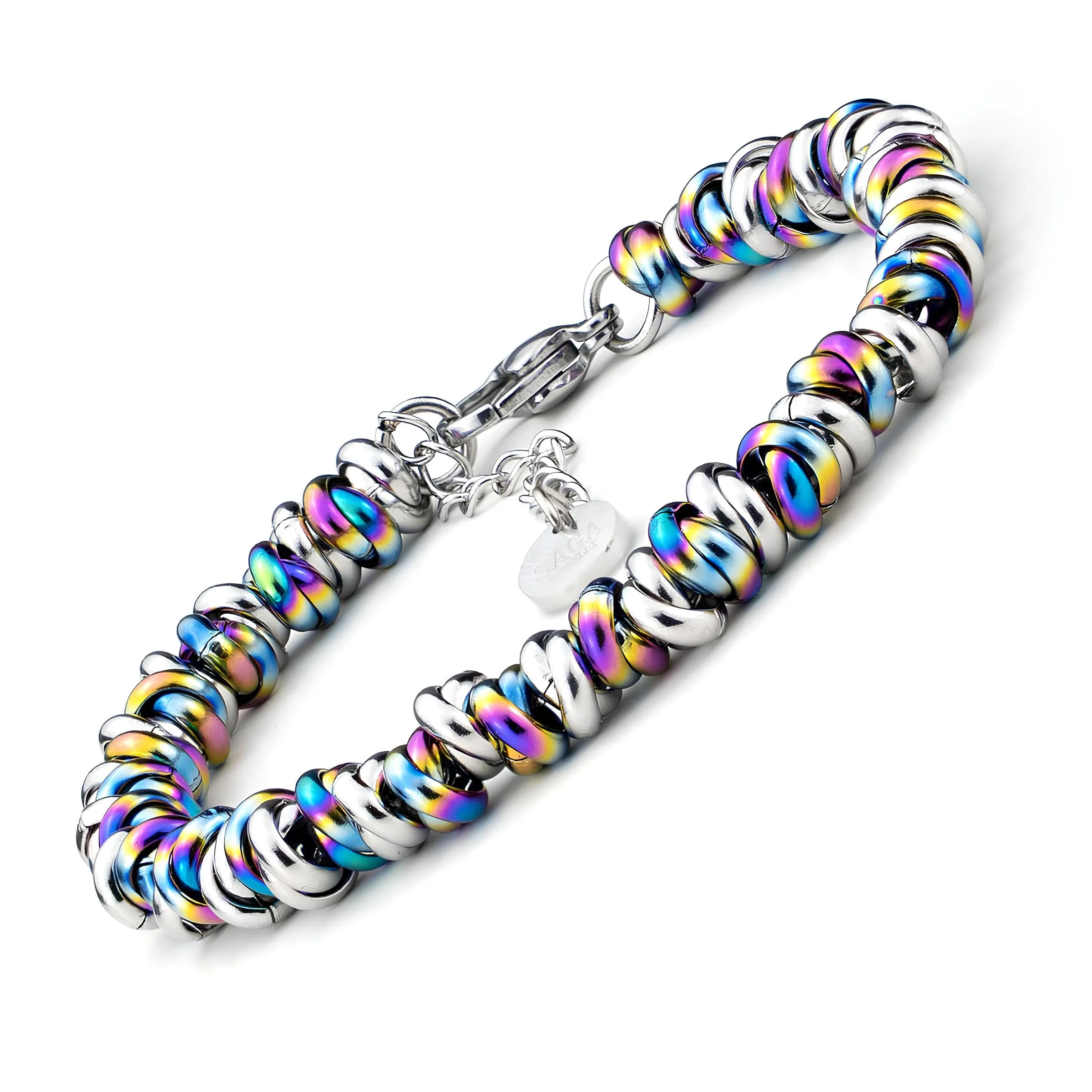 Saga Gioielli Bracciale Donna Intrecciato Nodini Acciaio Multicolor-Argentato - immagine 1