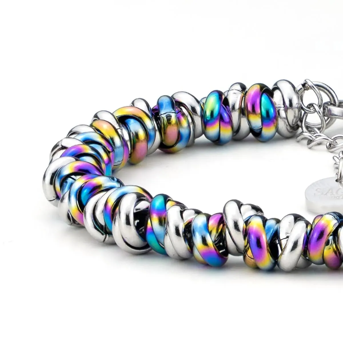 Saga Gioielli Bracciale Donna Intrecciato Nodini Acciaio Multicolor-Argentato - immagine 6