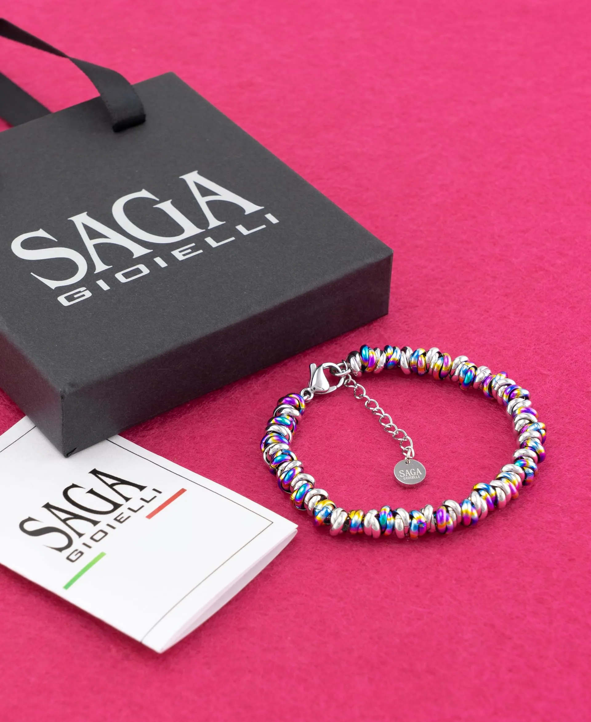 Saga Gioielli Bracciale Donna Intrecciato Nodini Acciaio Multicolor-Argentato - immagine 7