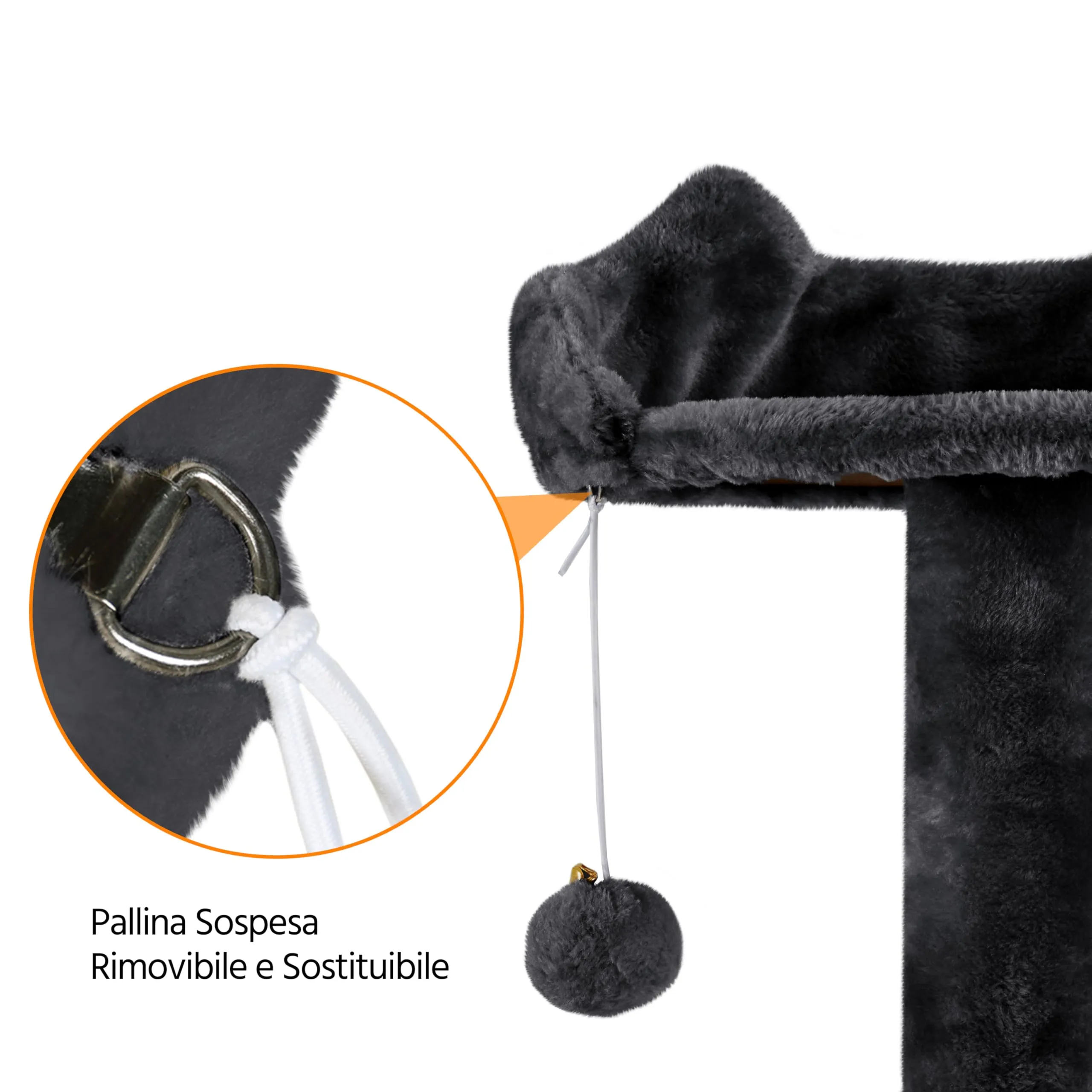 Yaheetech Albero Tiragraffi per Gatti 178 cm, 3 Posatoi, 2 Condomini, 3 Tiragraffi in Sisal, Nero - immagine 9