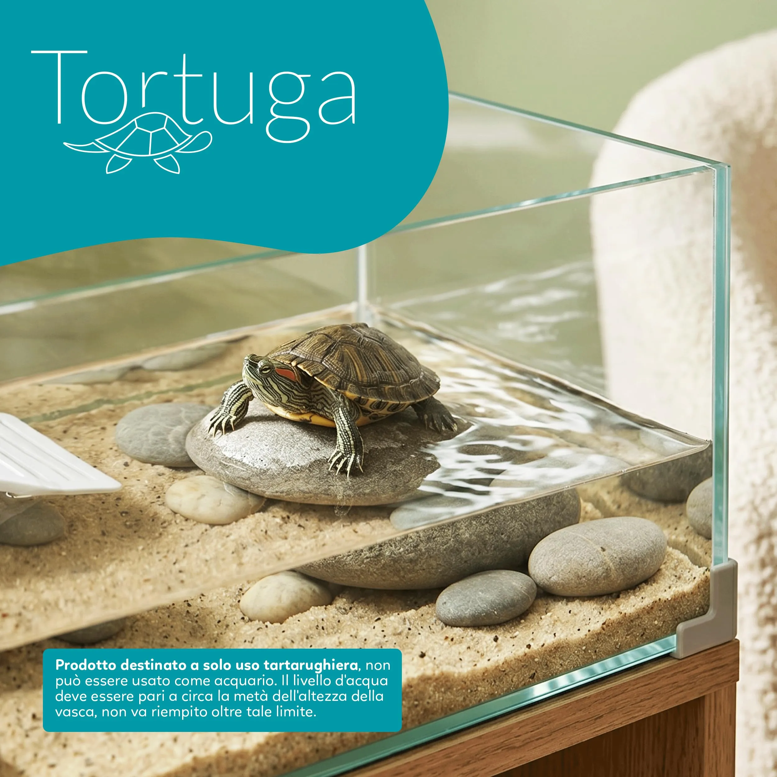 AQPET Tartarughiera in Vetro con Coperchio e Isola per Tartarughe d'Acqua, 50x27x20 cm, 27 Litri - immagine 2