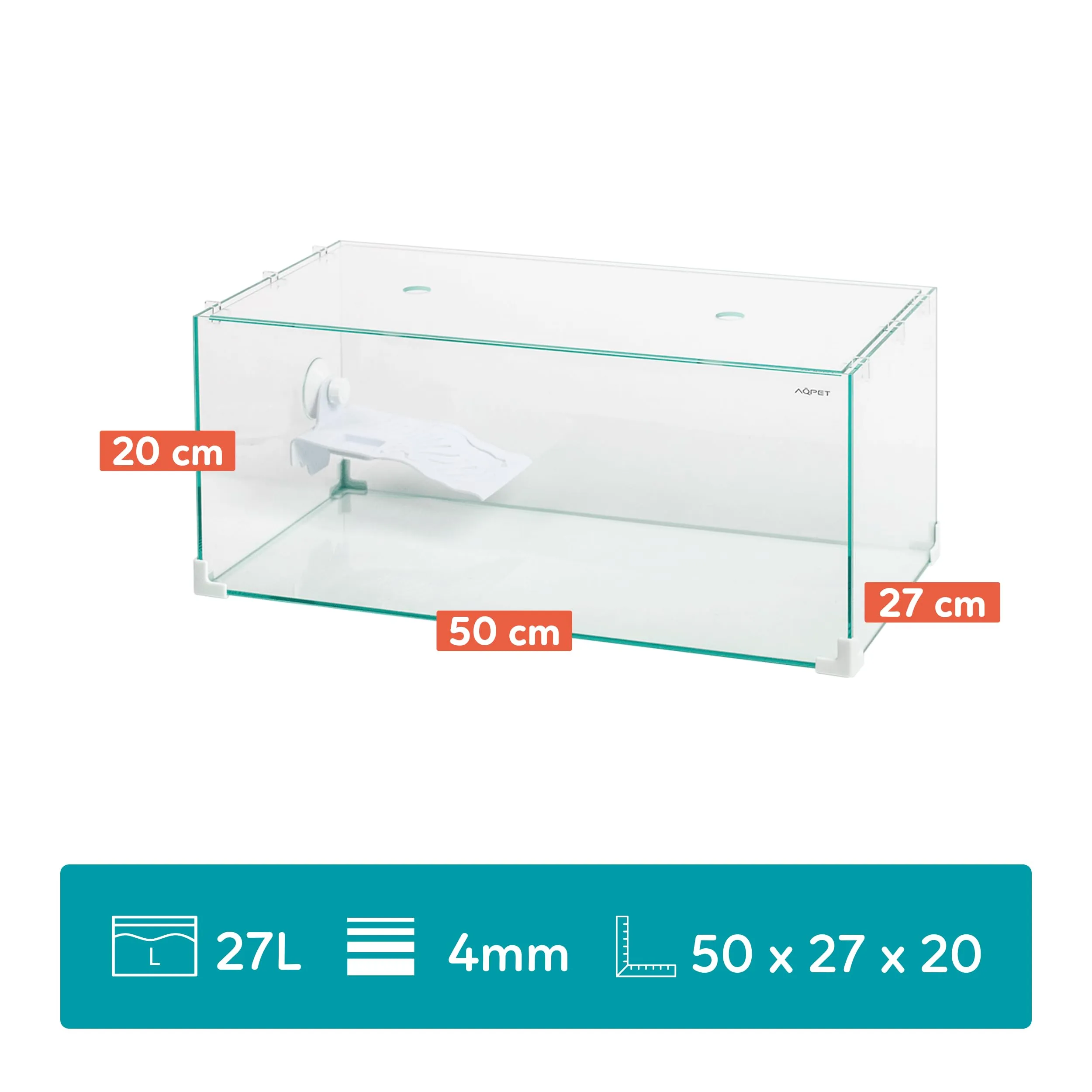AQPET Tartarughiera in Vetro con Coperchio e Isola per Tartarughe d'Acqua, 50x27x20 cm, 27 Litri - immagine 3