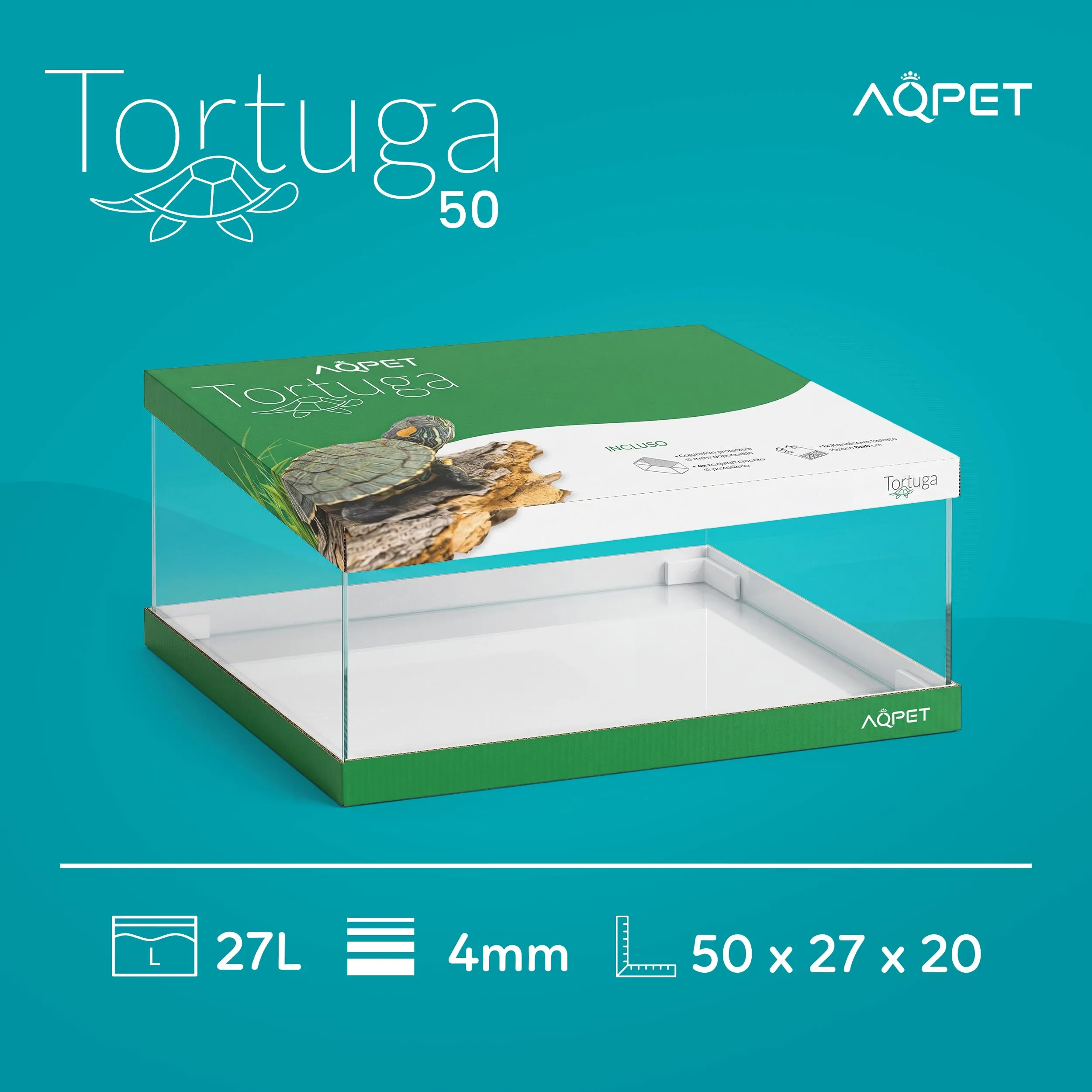 AQPET Tartarughiera in Vetro con Coperchio e Isola per Tartarughe d'Acqua, 50x27x20 cm, 27 Litri - immagine 9