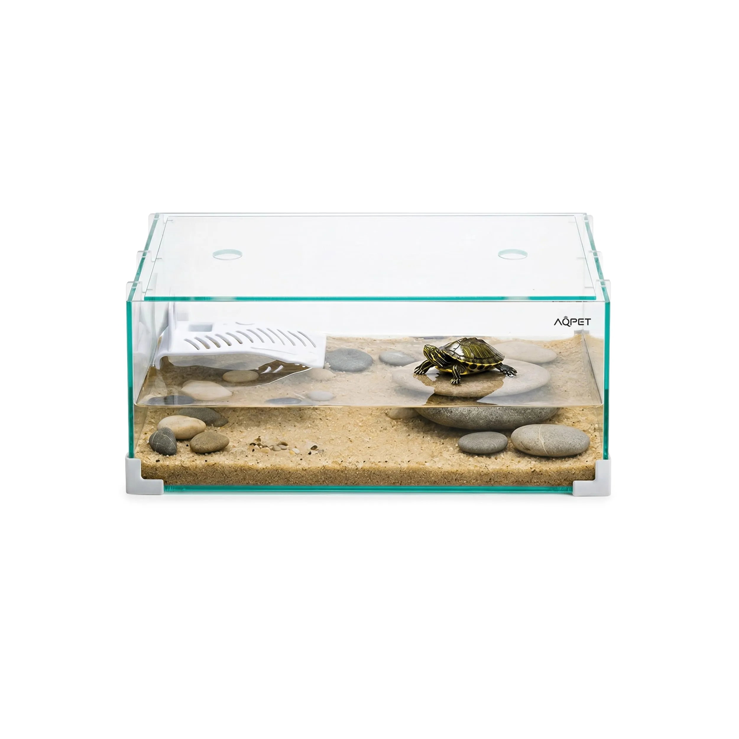 AQPET Tartarughiera in Vetro con Coperchio e Isola per Tartarughe d'Acqua, 40x24x17 cm, 16 Litri - immagine 1