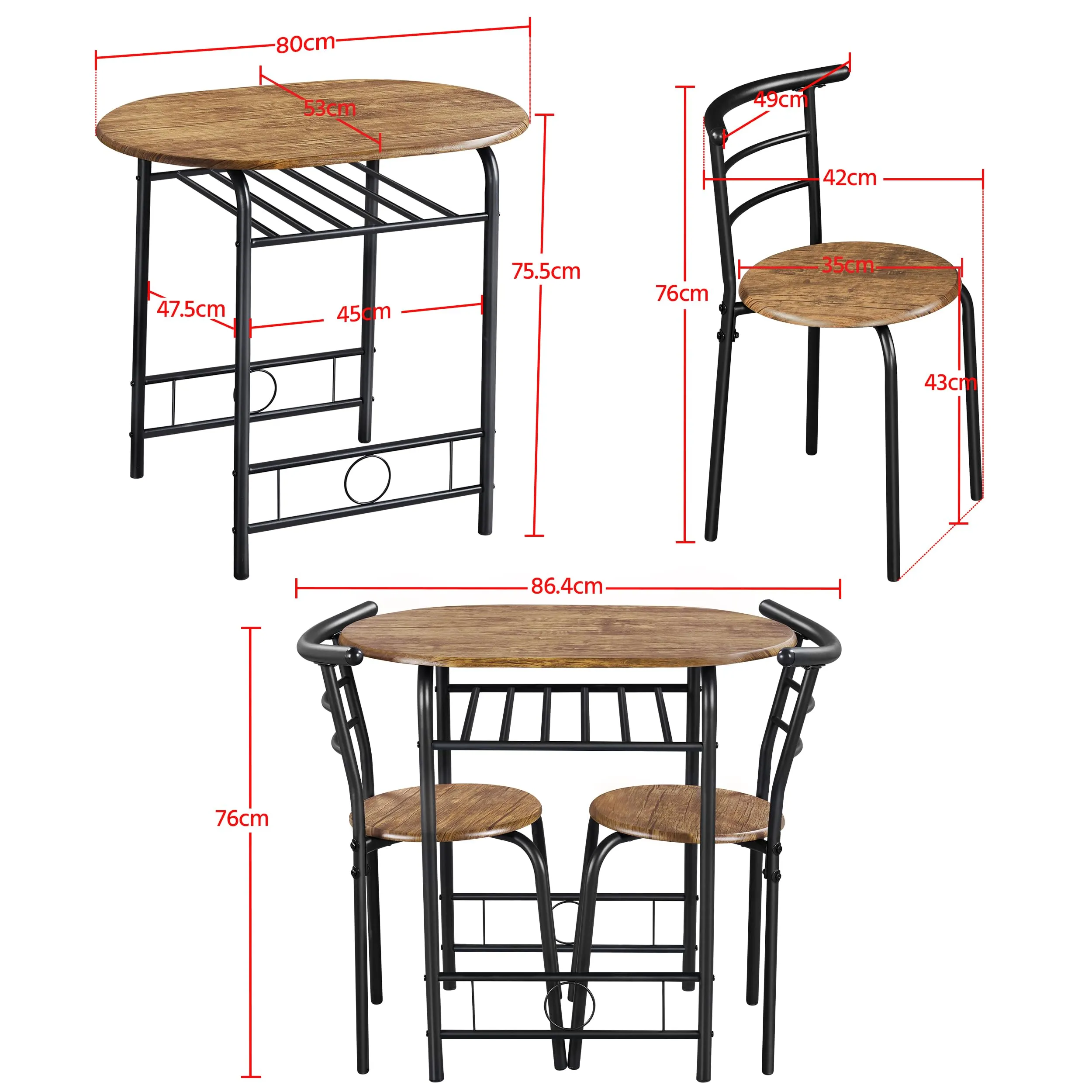 Yaheetech Set Mobili da Bar Tavolo e 2 Sedie Marrone Retro - immagine 3