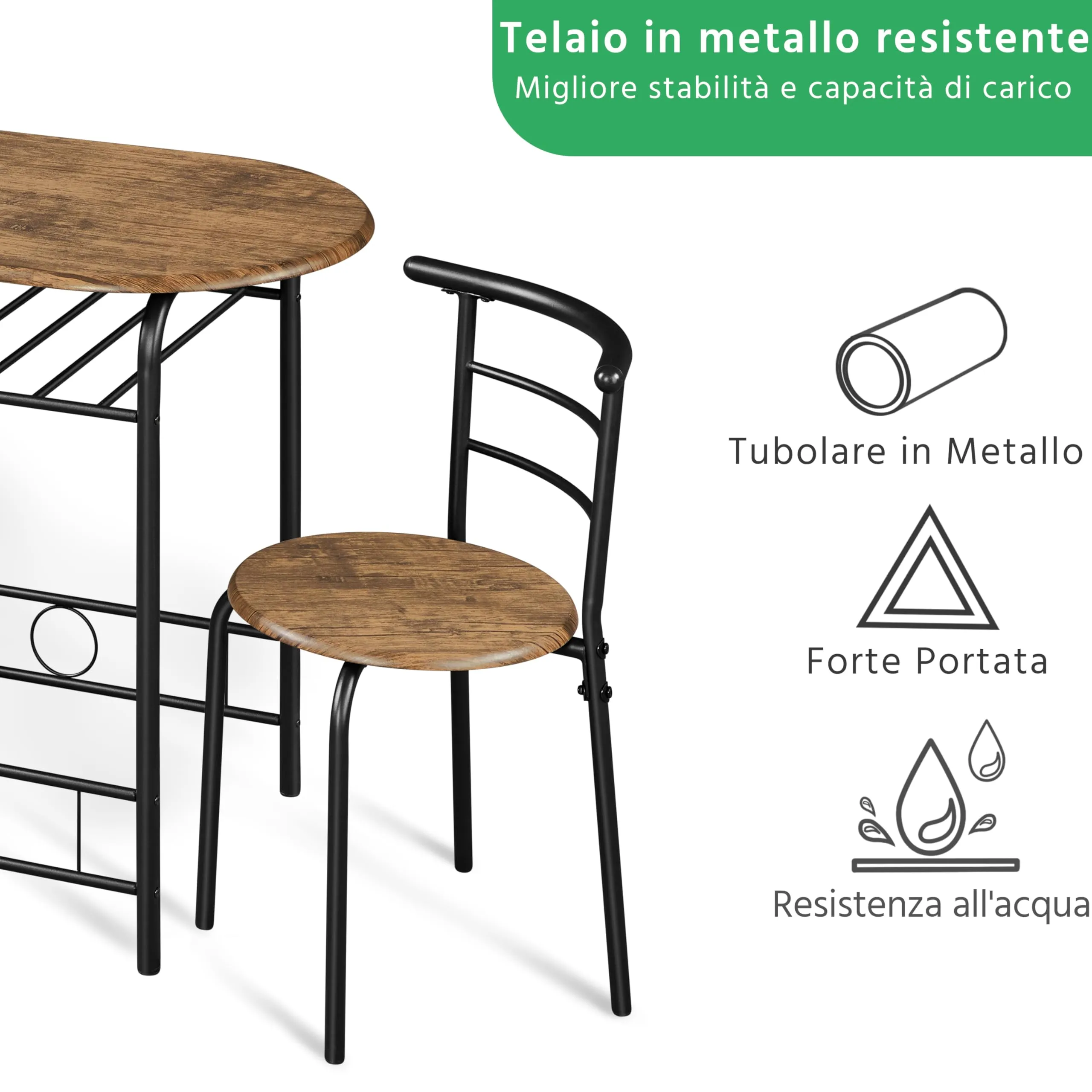 Yaheetech Set Mobili da Bar Tavolo e 2 Sedie Marrone Retro - immagine 4