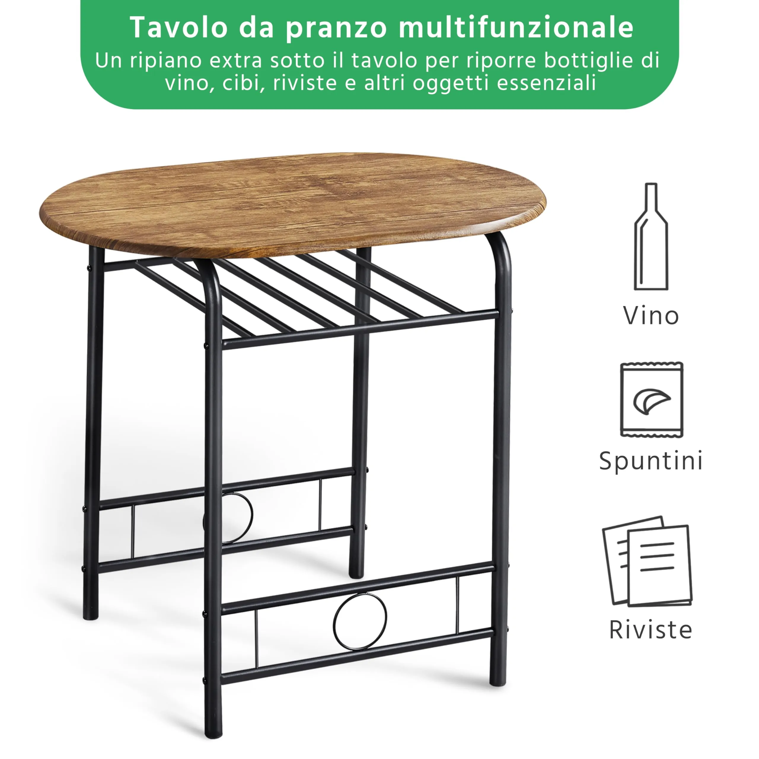 Yaheetech Set Mobili da Bar Tavolo e 2 Sedie Marrone Retro - immagine 7
