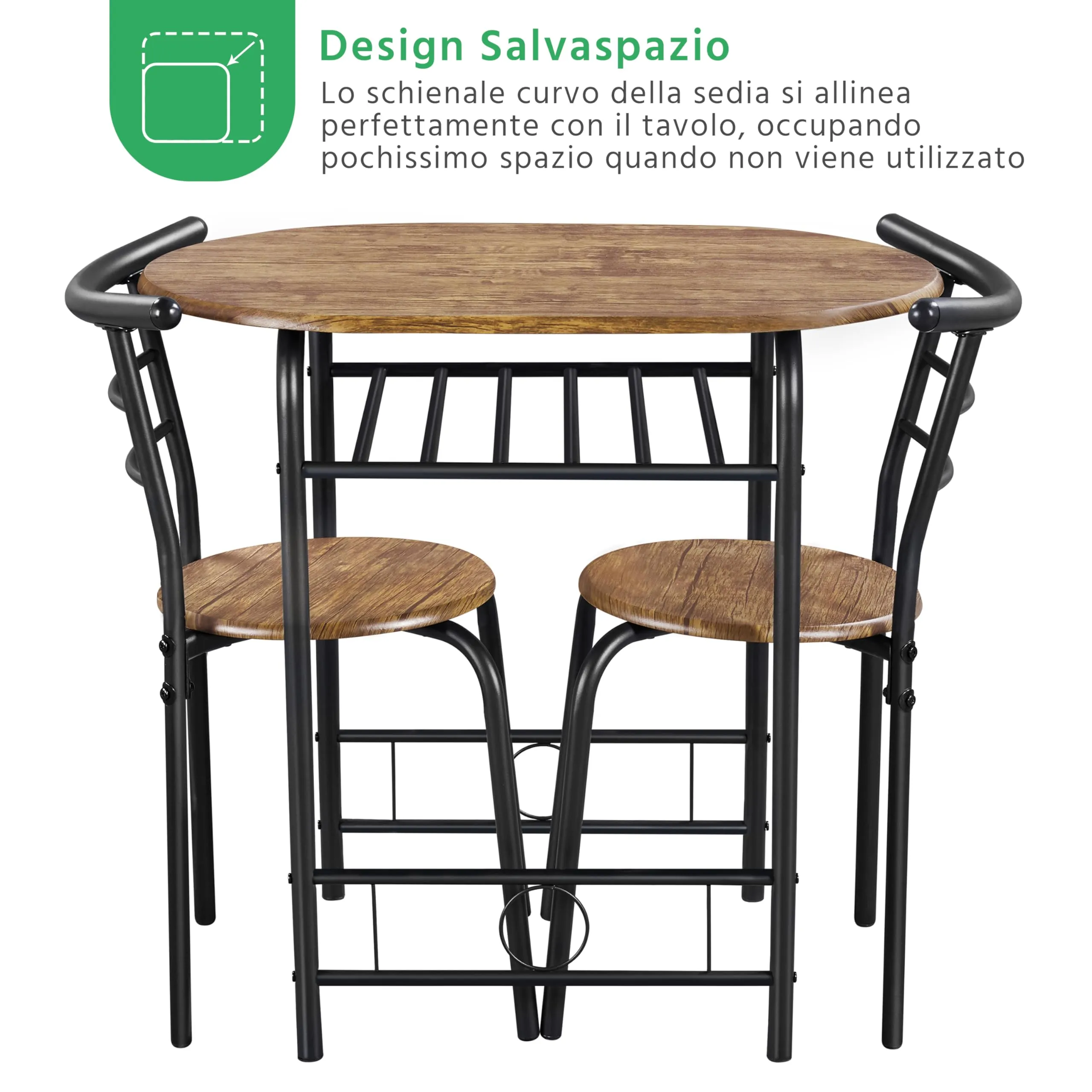 Yaheetech Set Mobili da Bar Tavolo e 2 Sedie Marrone Retro - immagine 8