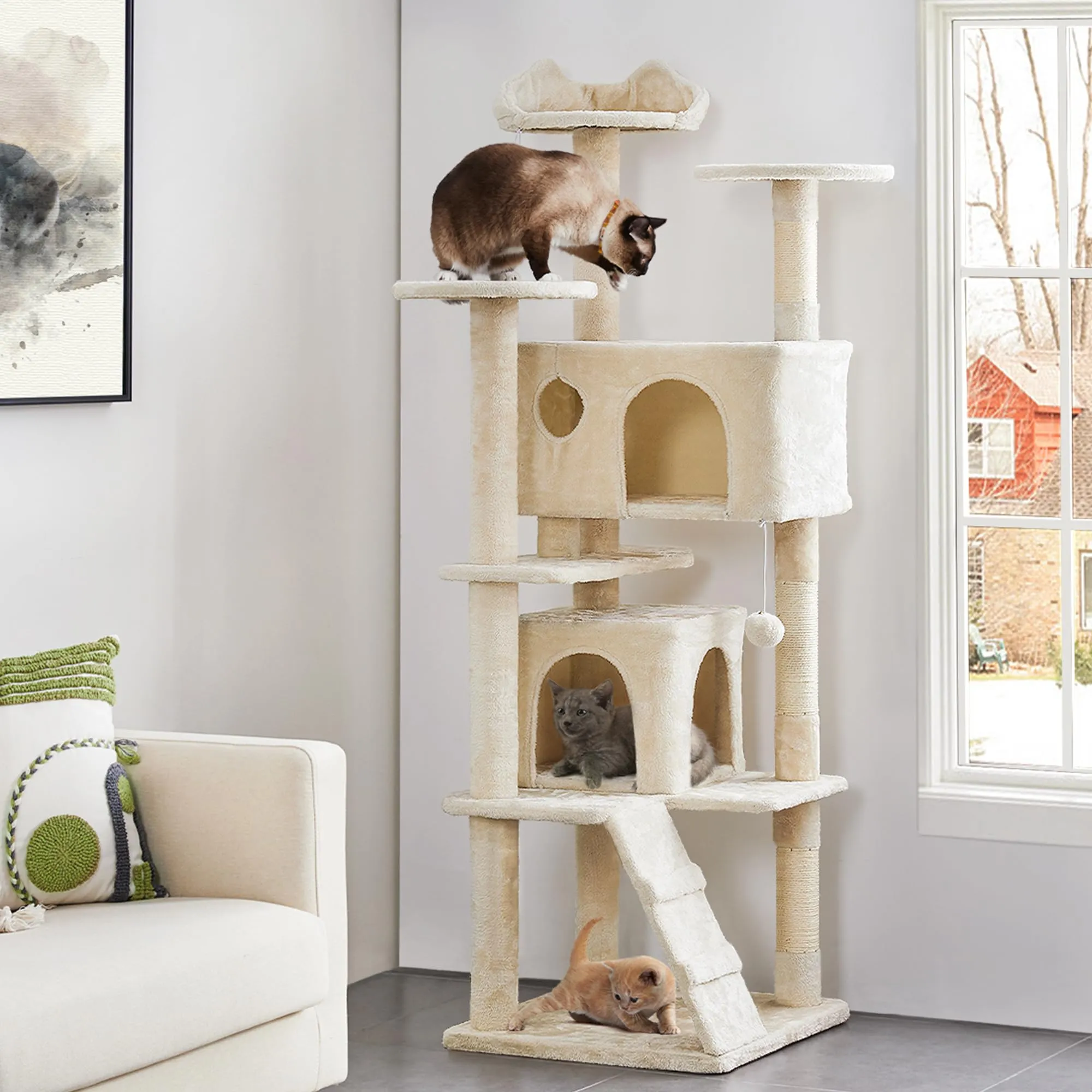 Yaheetech Albero Tiragraffi per Gatti Adulti, 178 cm, Beige - immagine 3