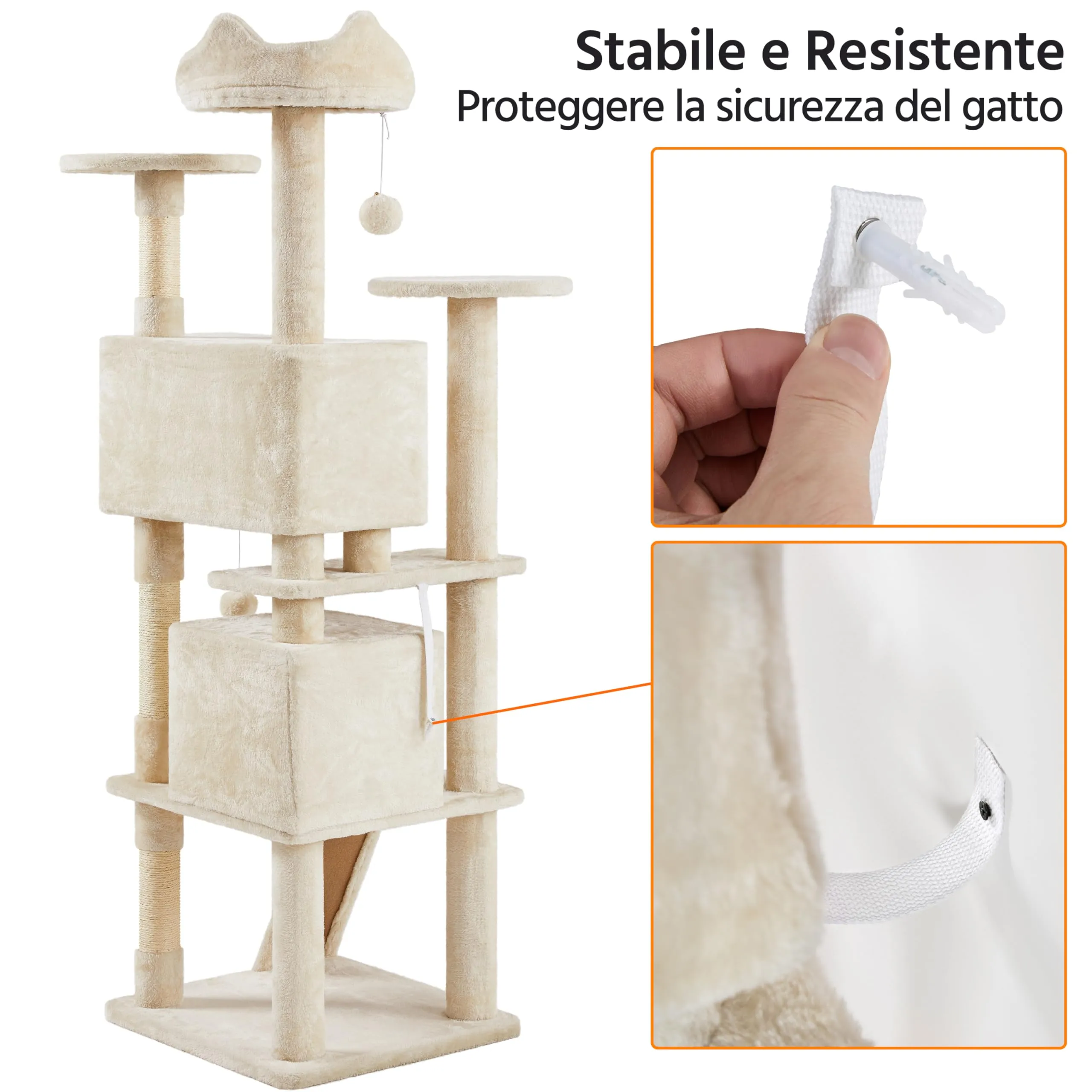 Yaheetech Albero Tiragraffi per Gatti Adulti, 178 cm, Beige - immagine 6