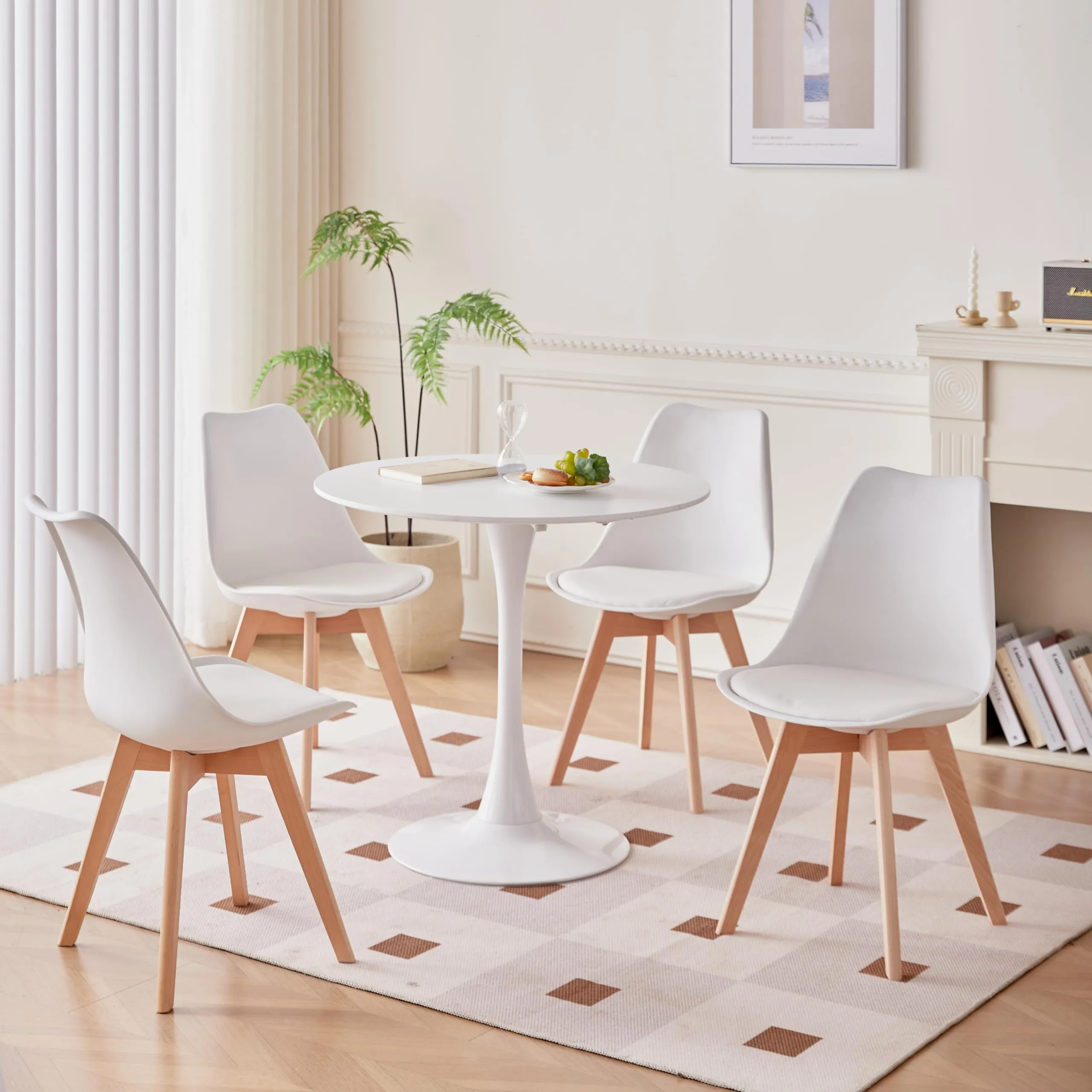 GrandCA HOME Set di 6 Sedie da Pranzo e Cucina con Gambe in Legno di Pino, Bianco-PE - immagine 2
