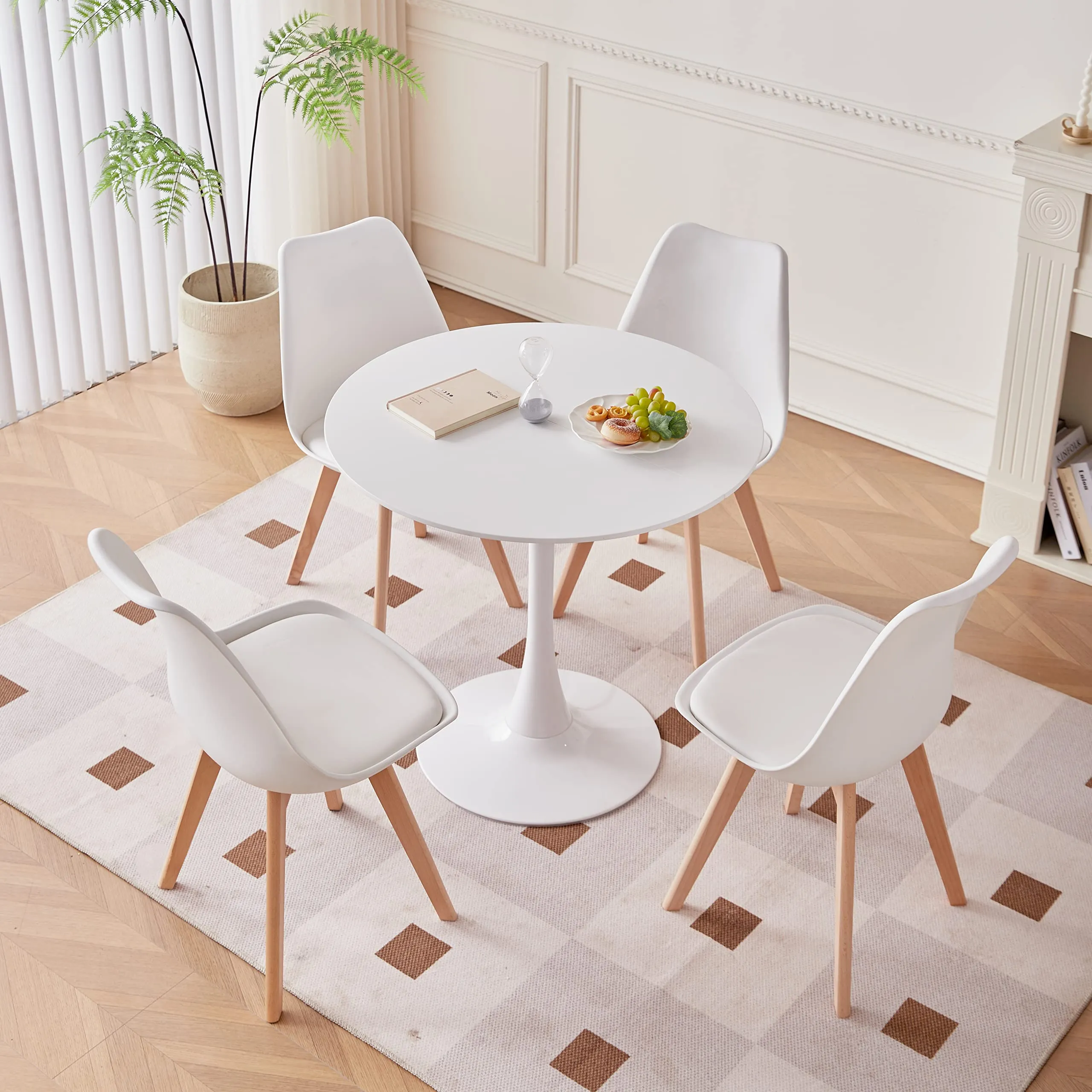 GrandCA HOME Set di 6 Sedie da Pranzo e Cucina con Gambe in Legno di Pino, Bianco-PE - immagine 3