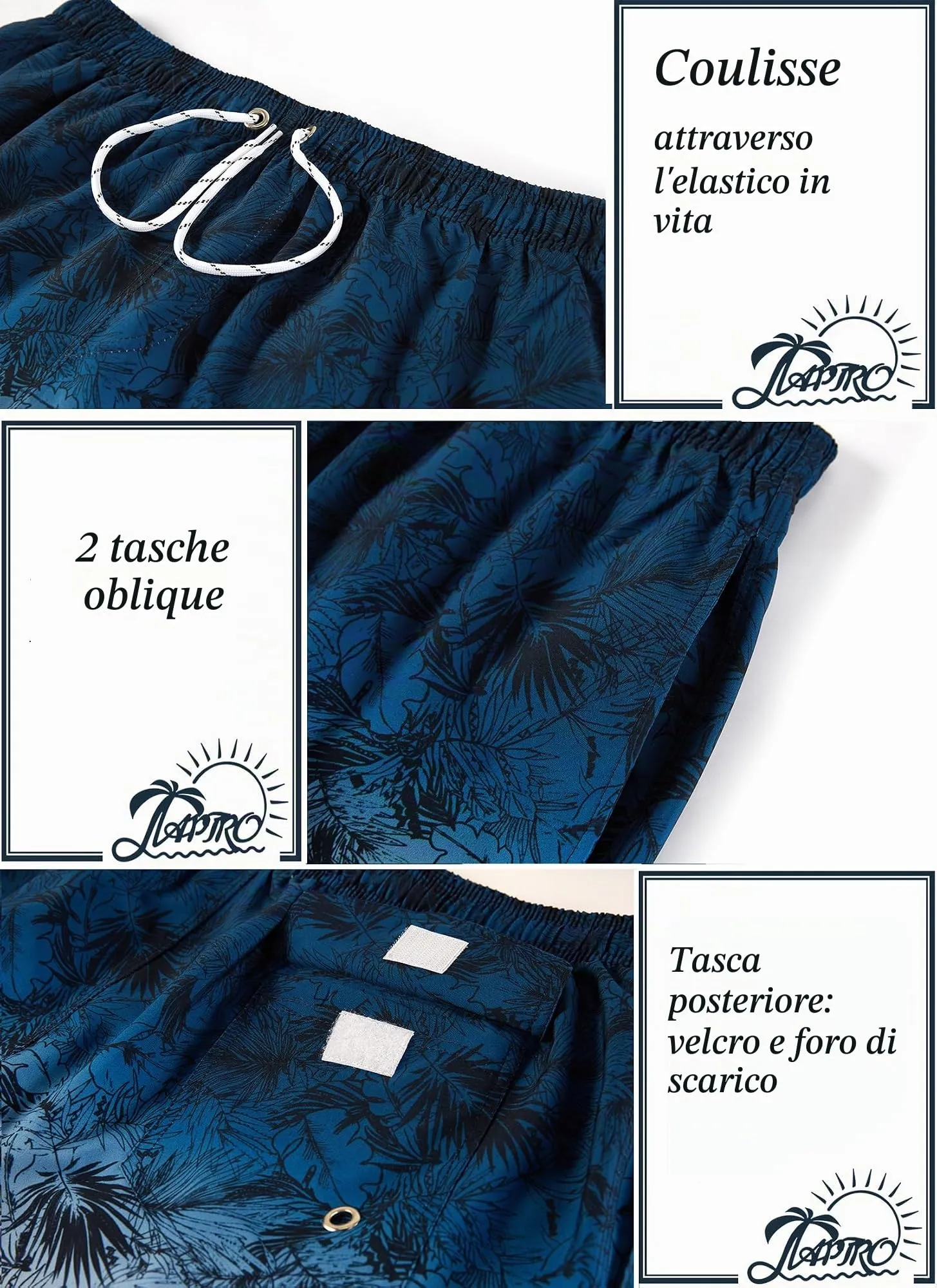 APTRO Pantaloncini da Bagno Uomo Stampa Hawaiana Blu Graduale MK307 4XL - immagine 4