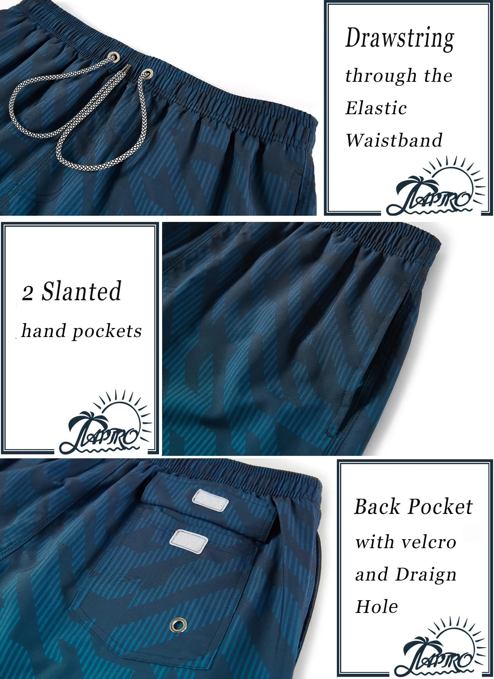 APTRO Pantaloncini da Bagno Uomo Stampa Hawaiana Gradiente Blu-Verde MK309 L - immagine 5