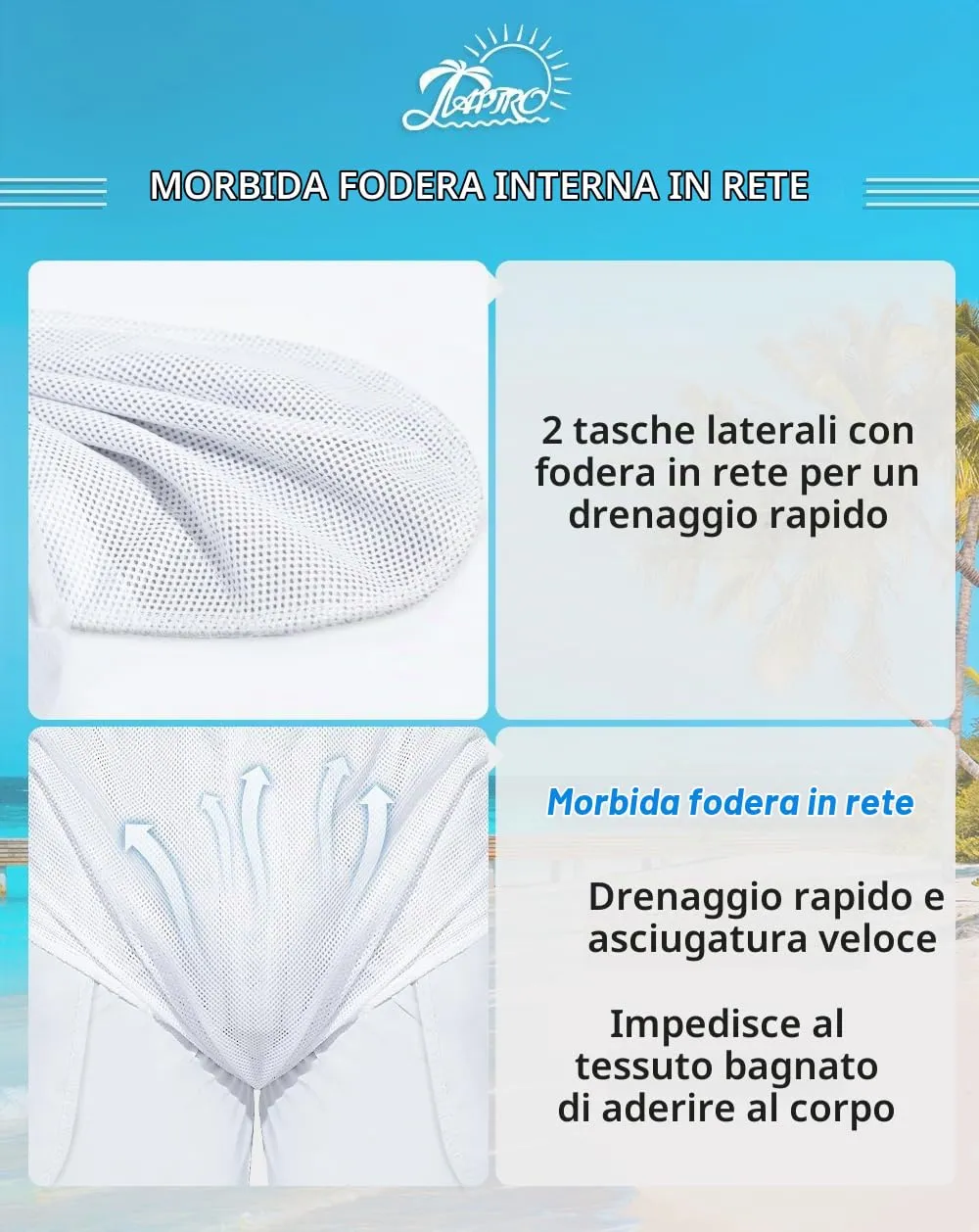 APTRO Pantaloncini da Bagno Uomo Stampa Hawaiana Asciugatura Rapida Blu Graduale MK307 L - immagine 5