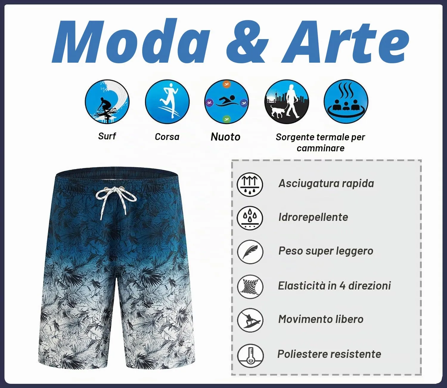 APTRO Pantaloncini da Bagno Uomo Stampa Hawaiana Asciugatura Rapida Blu Graduale MK307 L - immagine 7