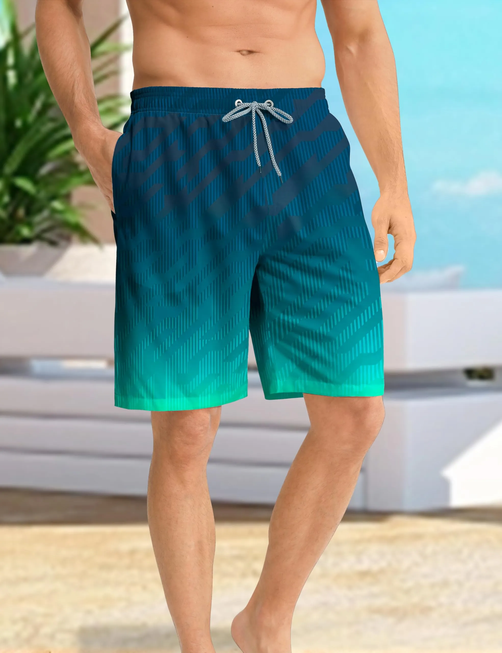 APTRO Pantaloncini da Bagno Uomo Stampa Hawaiana Gradiente Blu-Verde MK309 XL - immagine 2