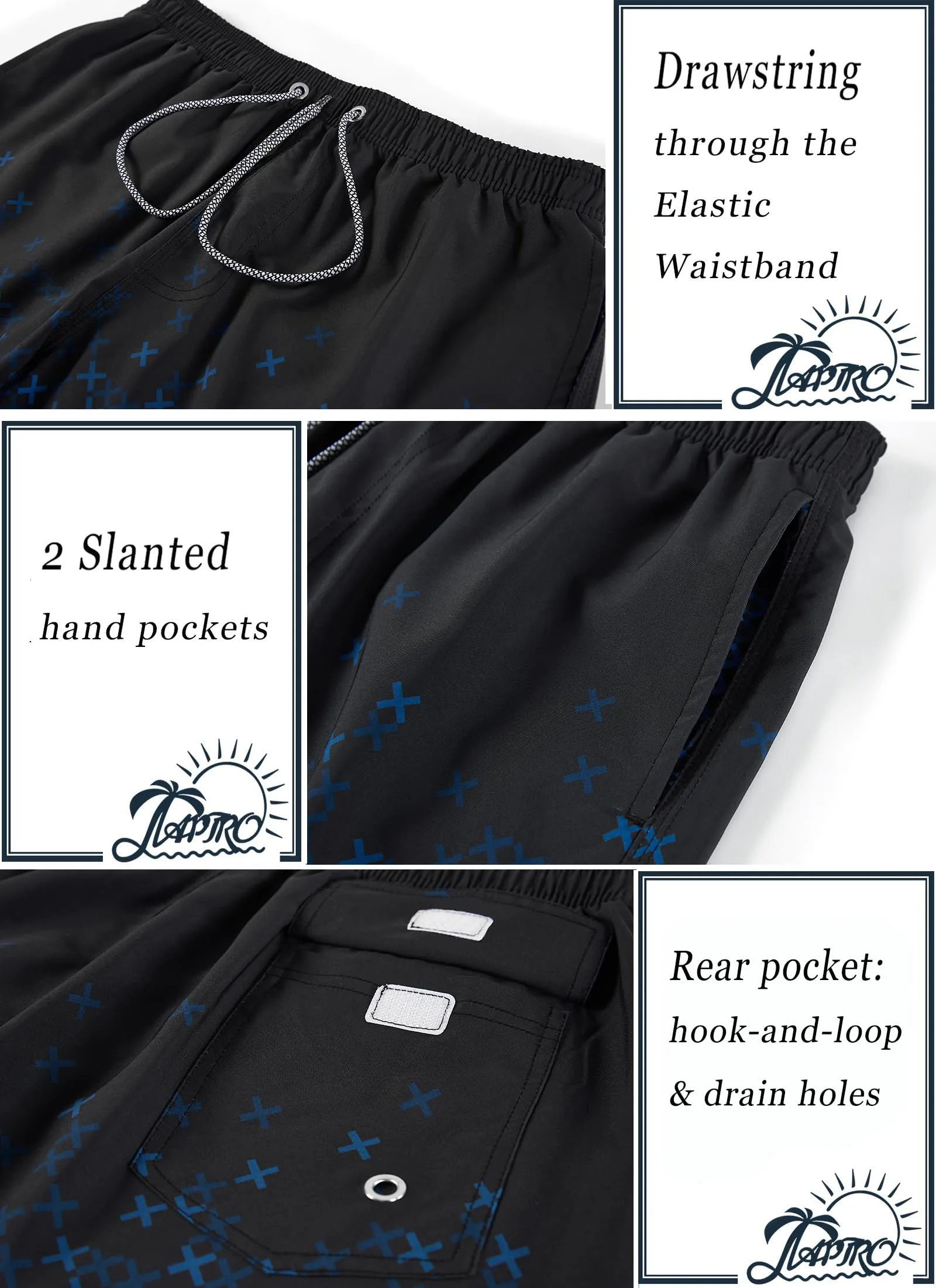 APTRO Pantaloncini da Bagno Uomo Stampa Hawaiana Blu Scuro MK308 M - immagine 4