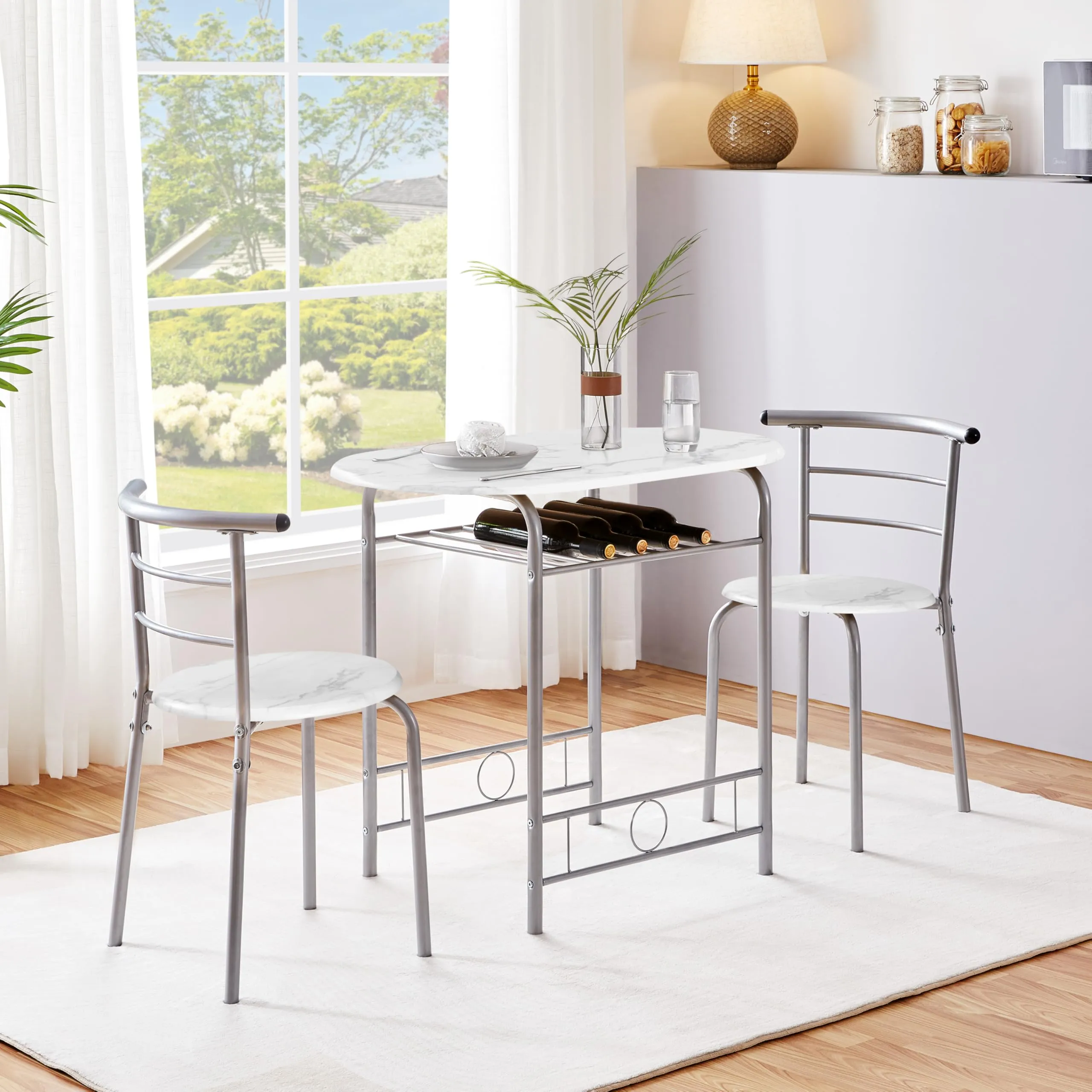 Yaheetech Set Mobili da Bar Tavolo e 2 Sedie, Bianco - immagine 2