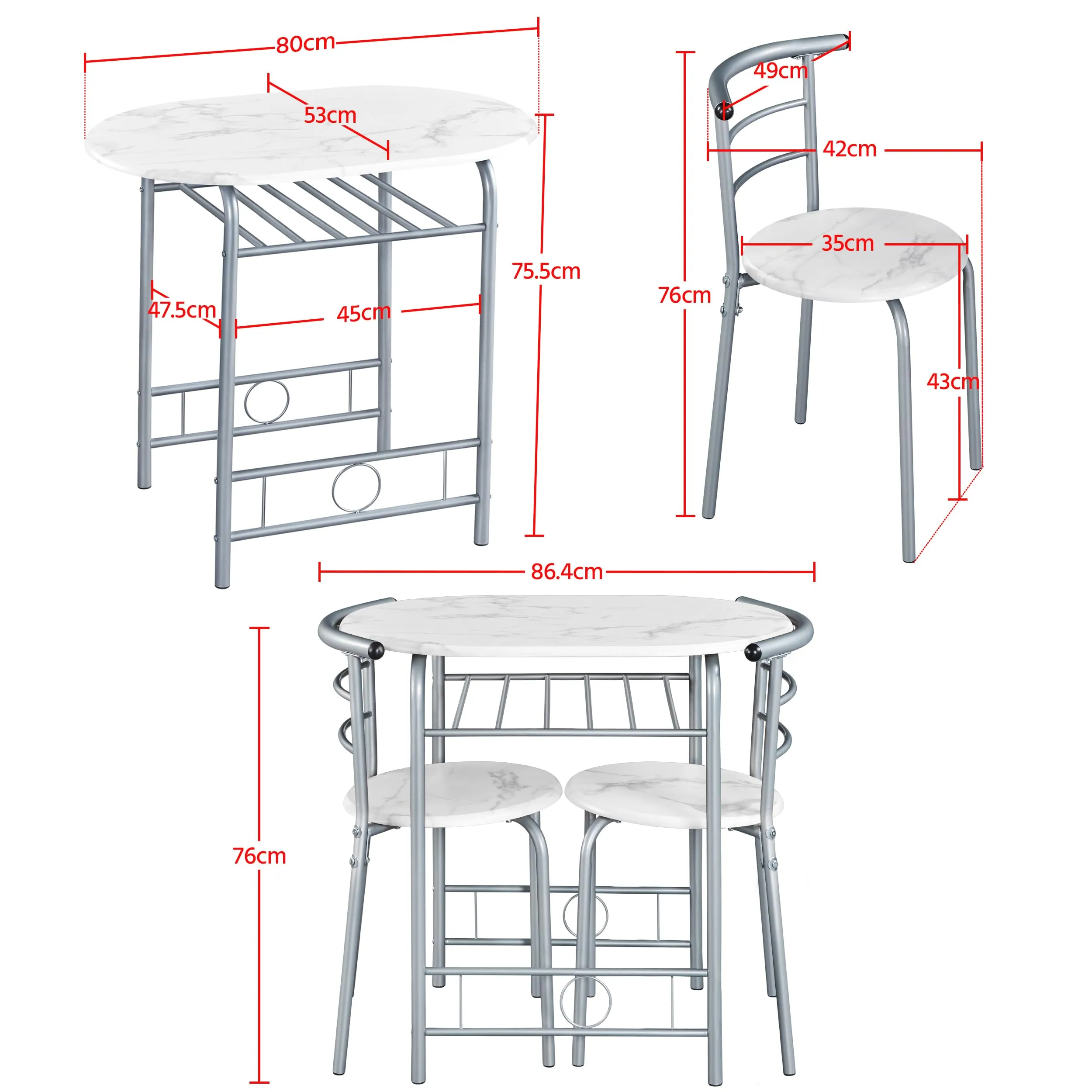 Yaheetech Set Mobili da Bar Tavolo e 2 Sedie, Bianco - immagine 3