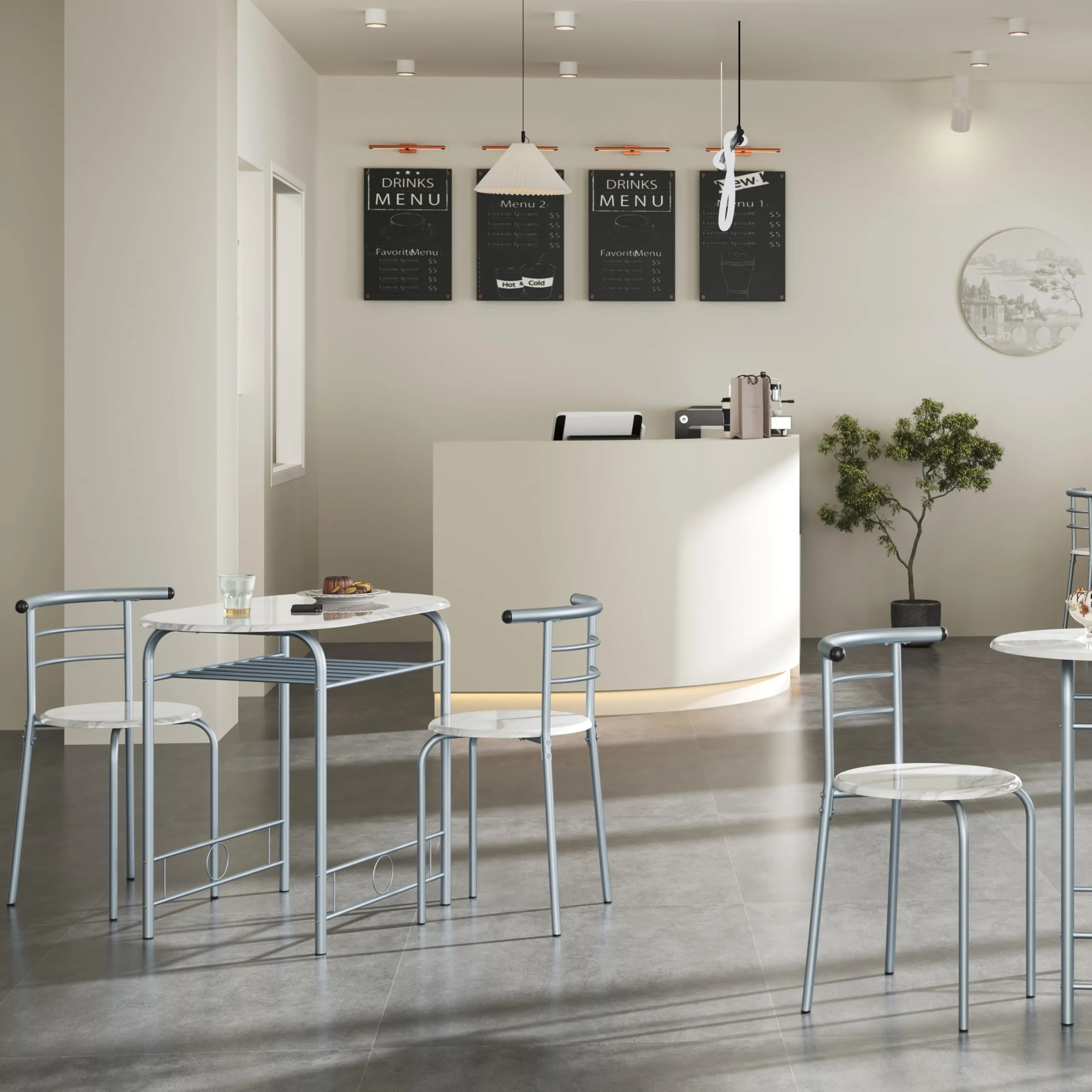Yaheetech Set Mobili da Bar Tavolo e 2 Sedie, Bianco - immagine 6