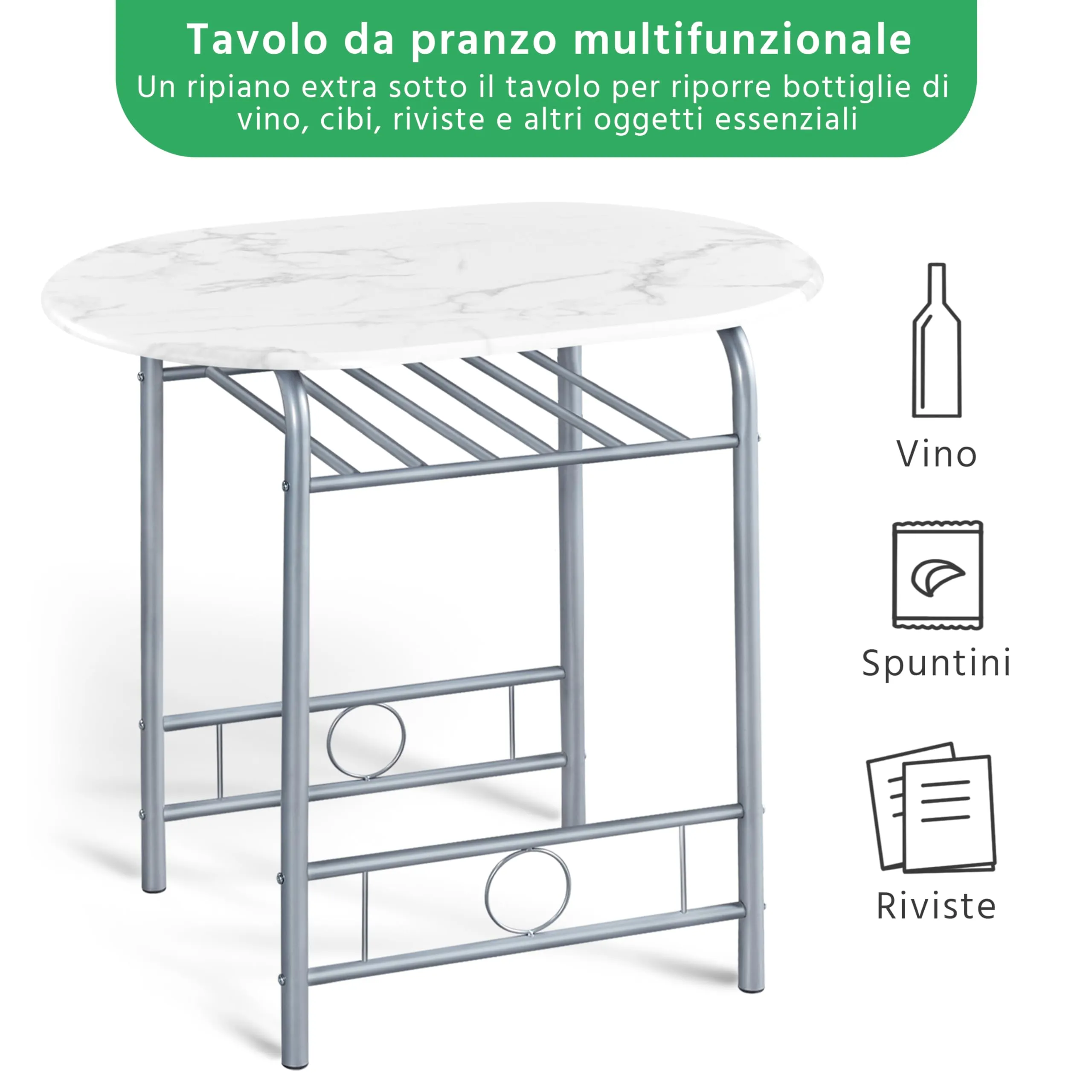 Yaheetech Set Mobili da Bar Tavolo e 2 Sedie, Bianco - immagine 7
