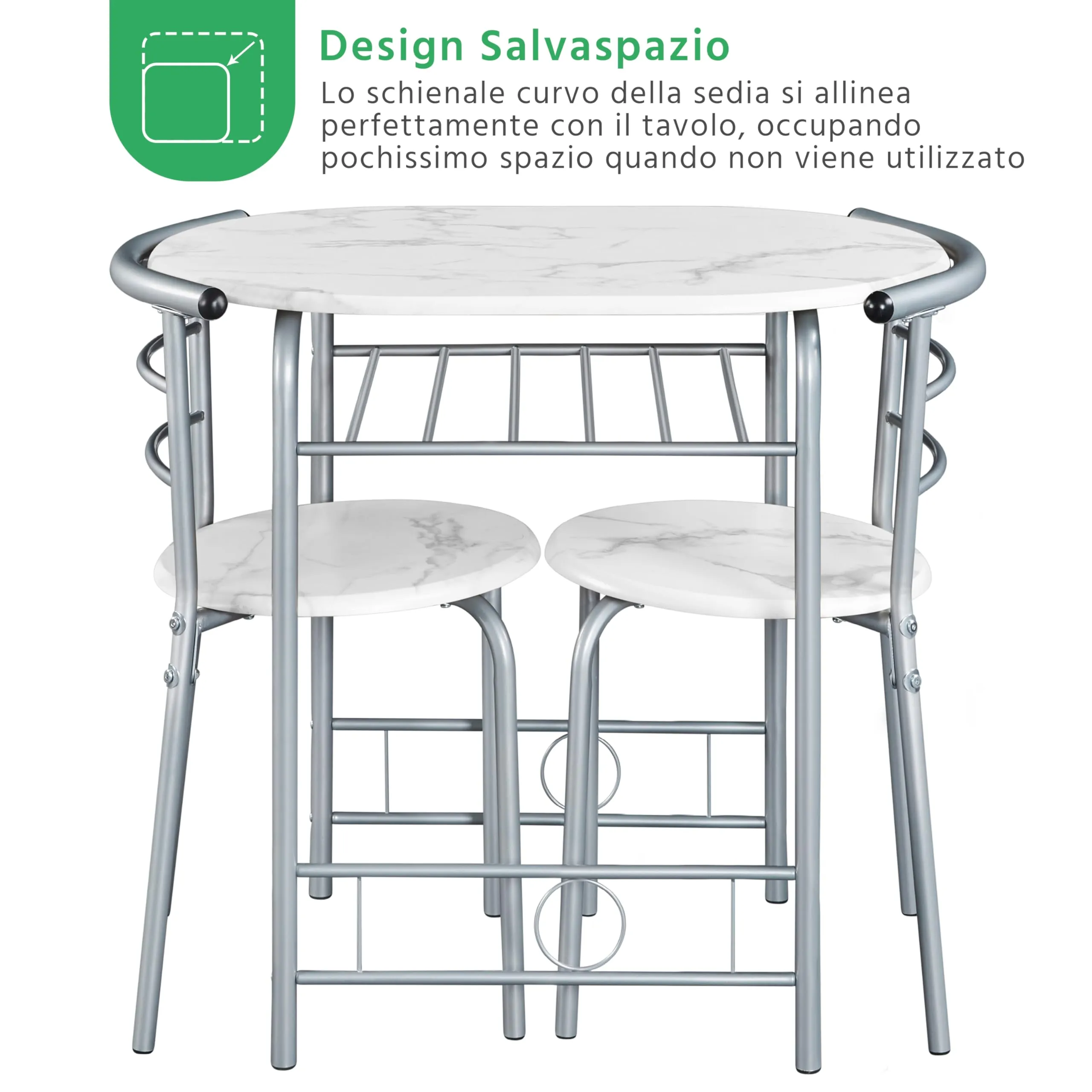 Yaheetech Set Mobili da Bar Tavolo e 2 Sedie, Bianco - immagine 8