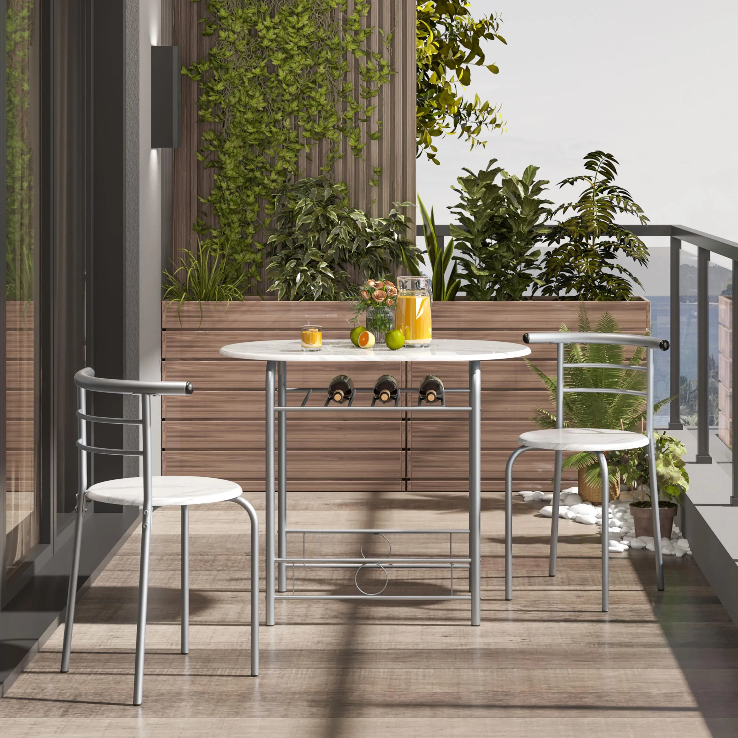 Yaheetech Set Mobili da Bar Tavolo e 2 Sedie, Bianco - immagine 9