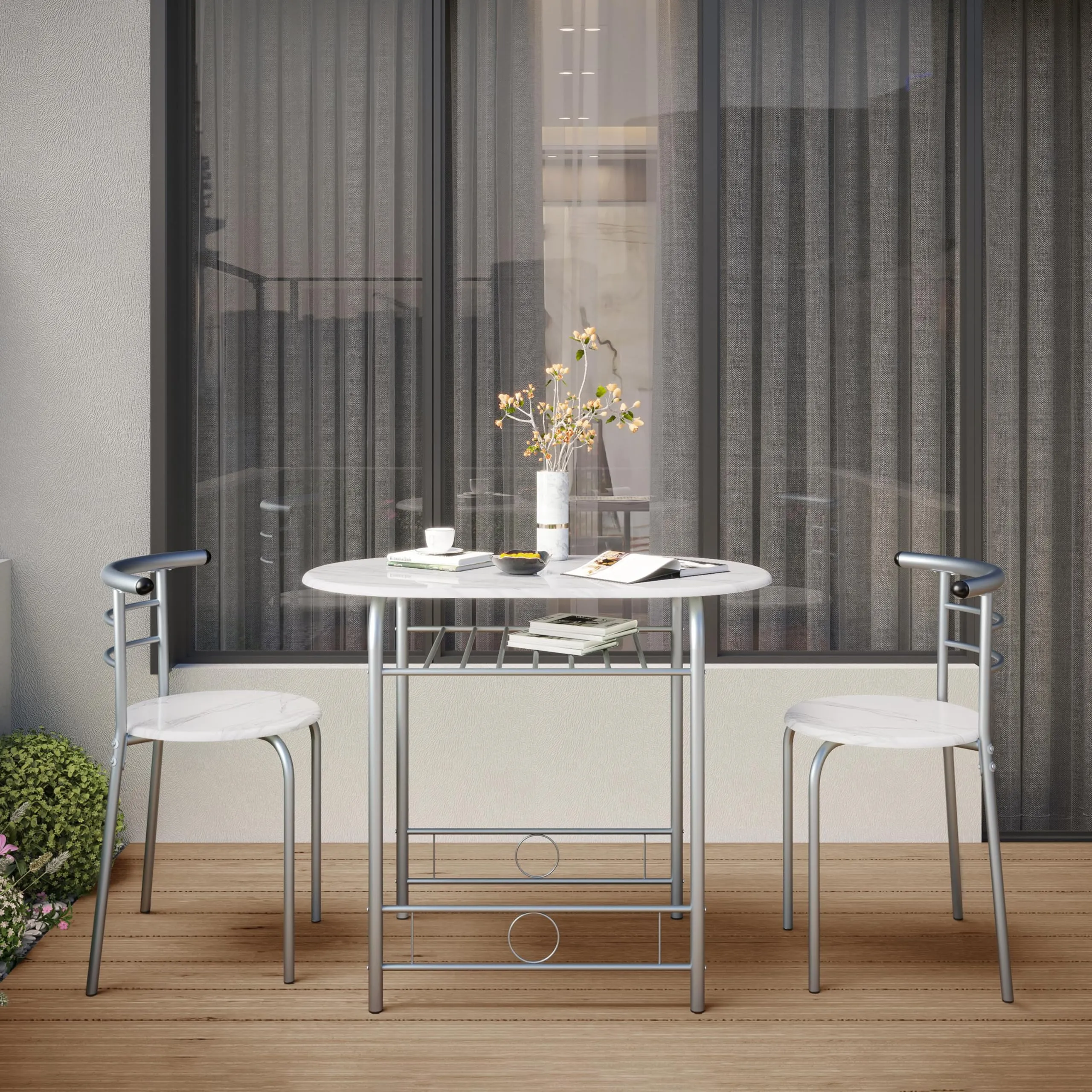 Yaheetech Set Tavolo e 2 Sedie Sala da Pranzo Bianco - immagine 4