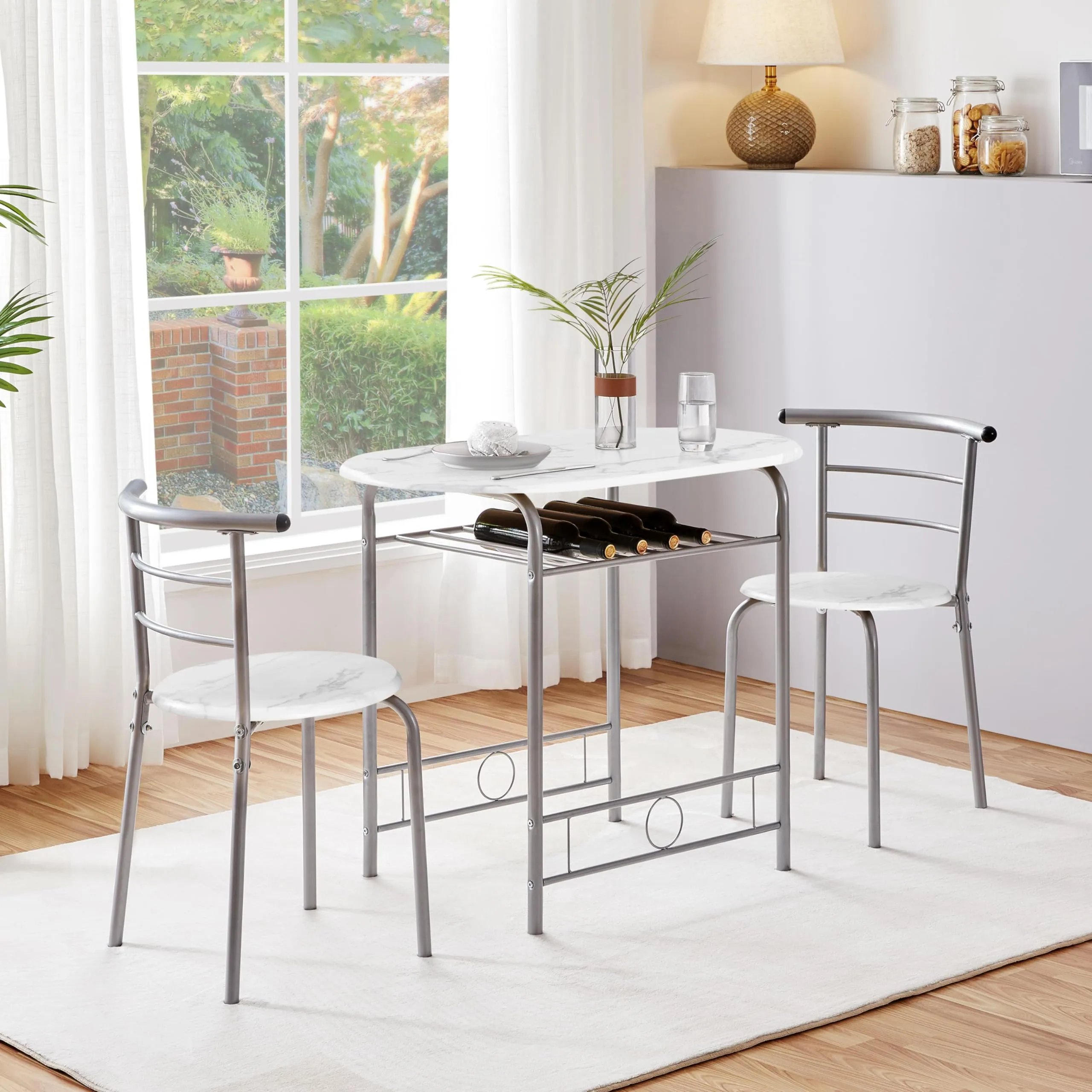 Yaheetech Set Tavolo e 2 Sedie Sala da Pranzo Bianco - immagine 5