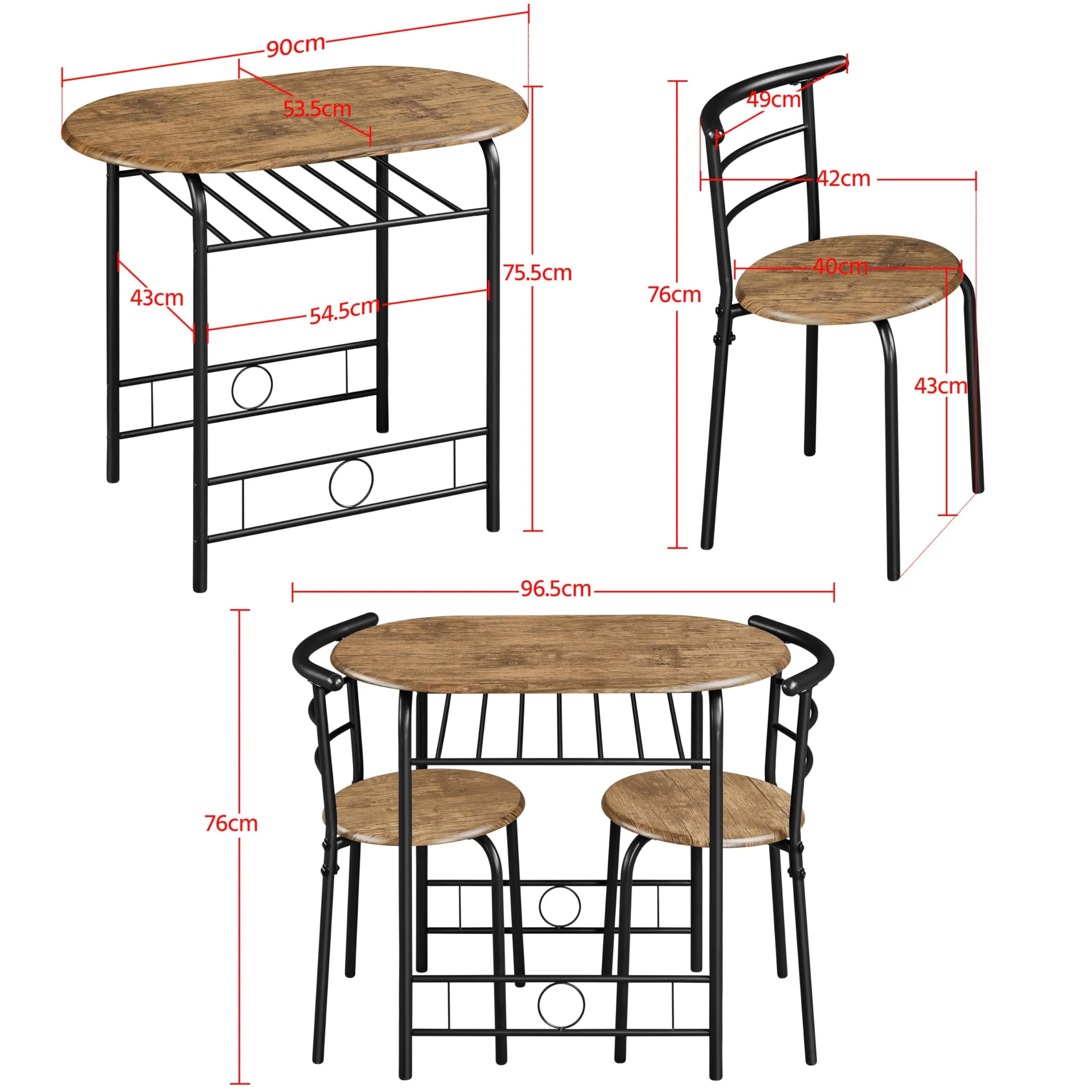 Yaheetech Set Tavolo e 2 Sedie Sala da Pranzo Mobili da Bar, Marrone Retro - immagine 3