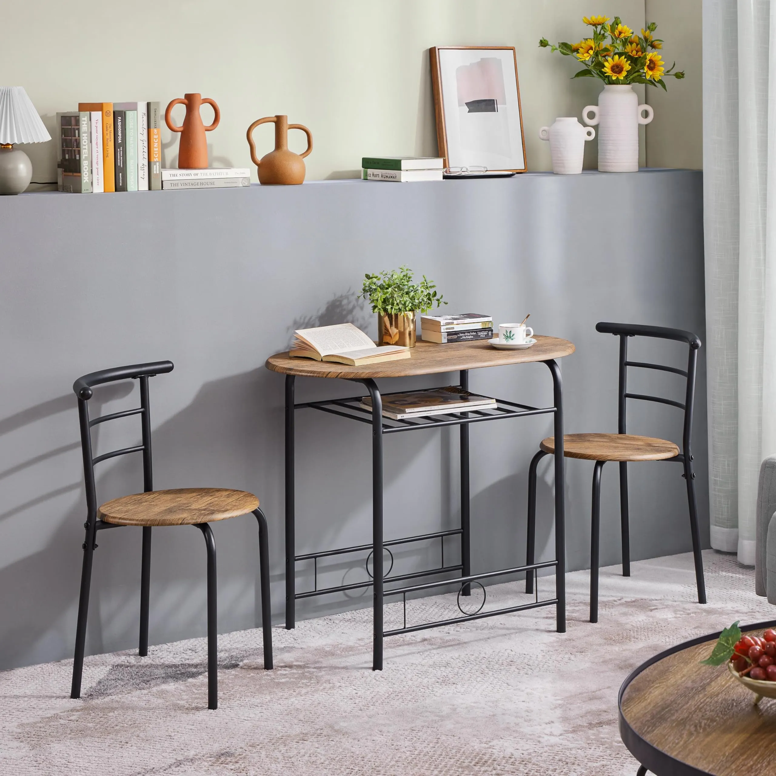 Yaheetech Set Tavolo e 2 Sedie Sala da Pranzo Mobili da Bar, Marrone Retro - immagine 4