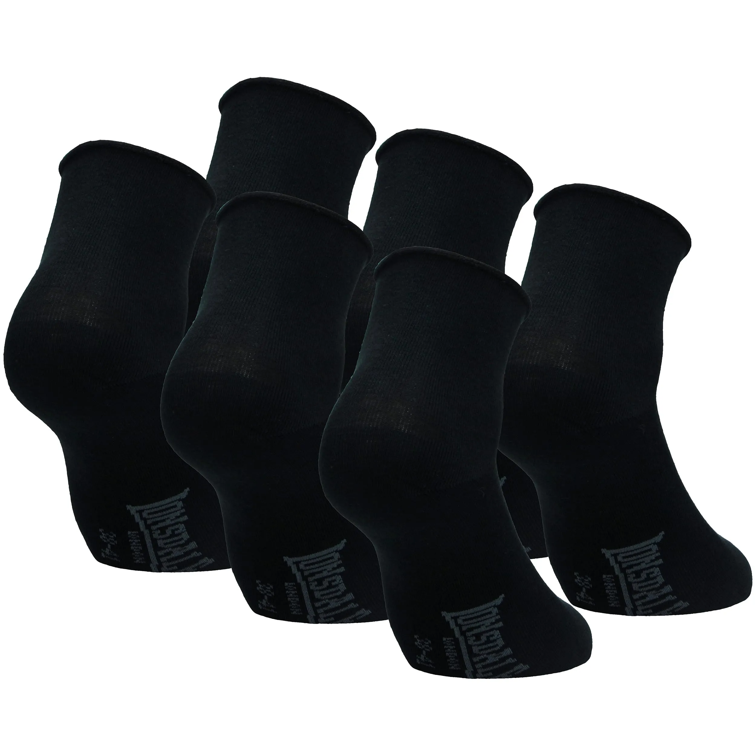 Lonsdale Quarter 6 Paia di calzini sopra la caviglia in Cotone, Nero Roll Cuff, 38-41 - immagine 1