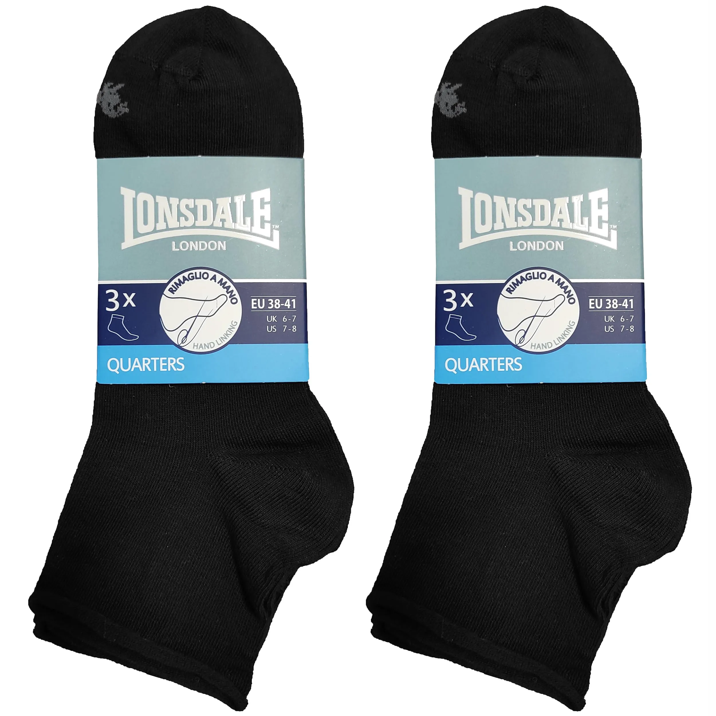 Lonsdale Quarter 6 Paia di calzini sopra la caviglia in Cotone, Nero Roll Cuff, 38-41 - immagine 2