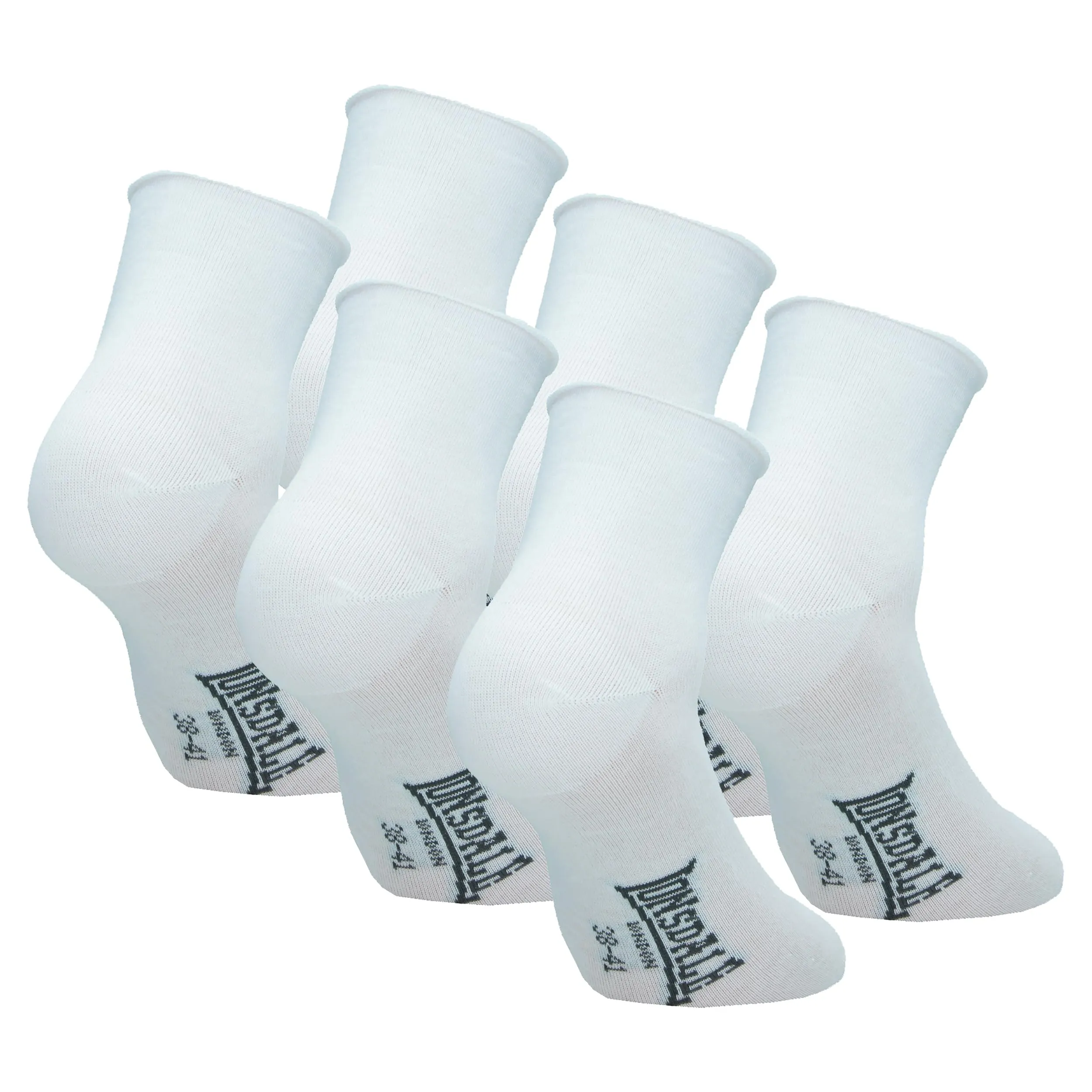 Lonsdale Quarter 6 Paia di Calzini sopra la Caviglia, Cotone, Bianco Roll Cuff, 38-41 - immagine 1
