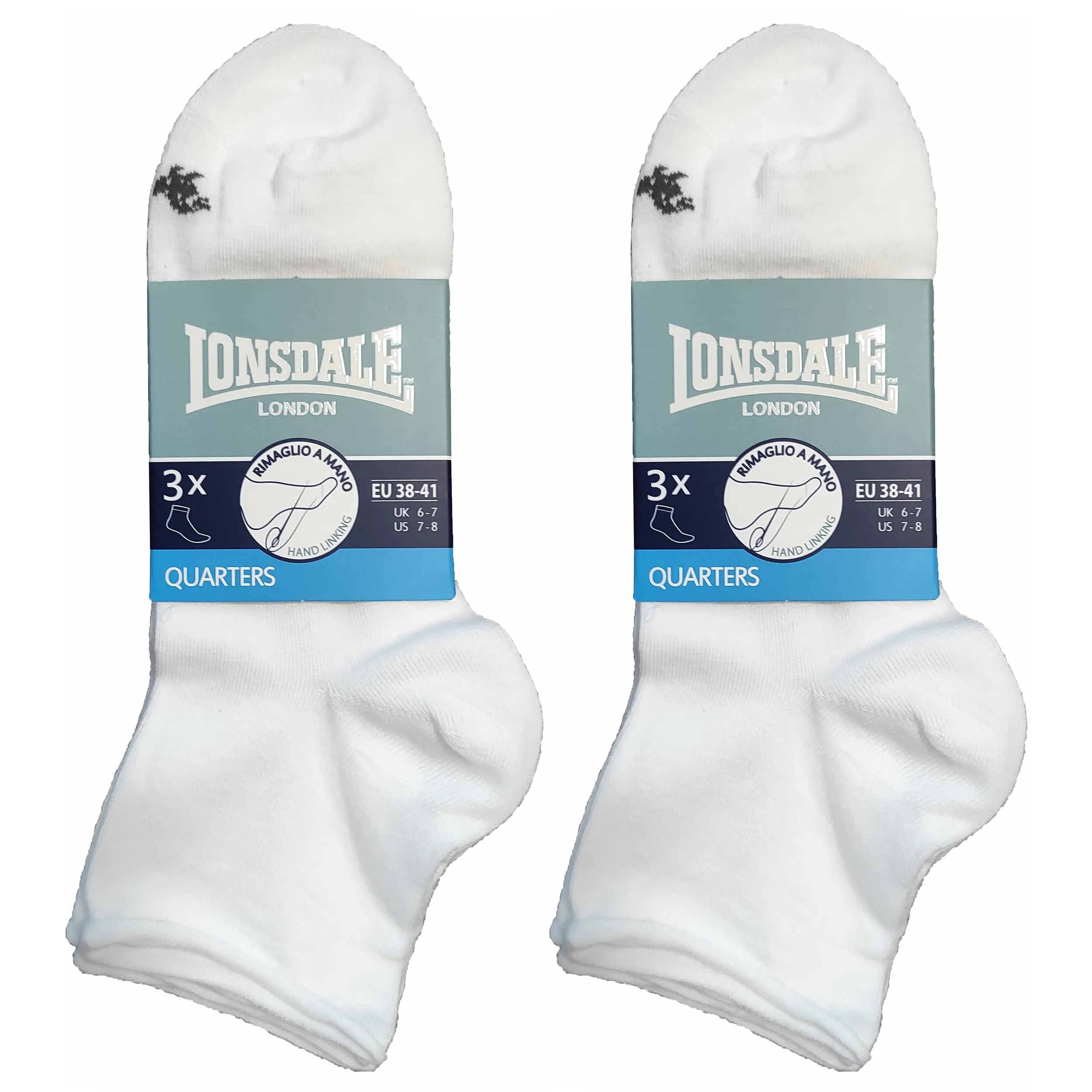 Lonsdale Quarter 6 Paia di Calzini sopra la Caviglia, Cotone, Bianco Roll Cuff, 38-41 - immagine 2