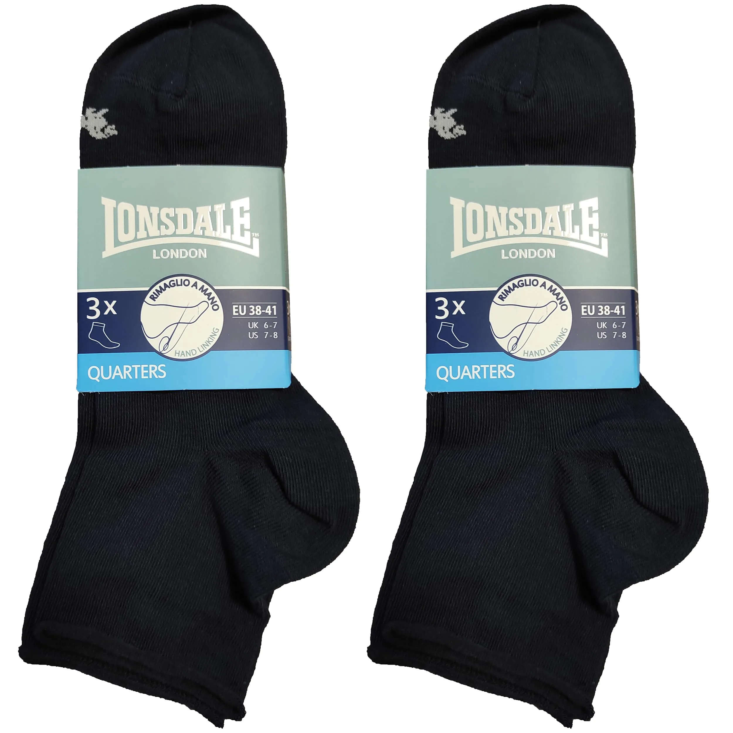 Lonsdale Quarter 6 Paia di calzini sopra la caviglia, Cotone, Blu Roll Cuff, 38-41 - immagine 2