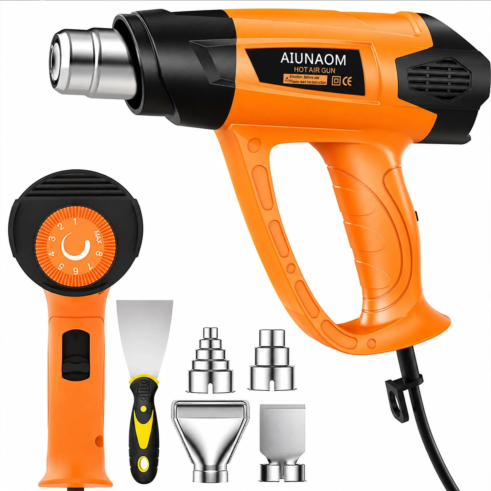 AIUNAOM Pistola Termica 2000W Professionale, 9 livelli di temperatura 50-650℃, con 6 Accessori e Protezione da Sovraccarico - immagine 1