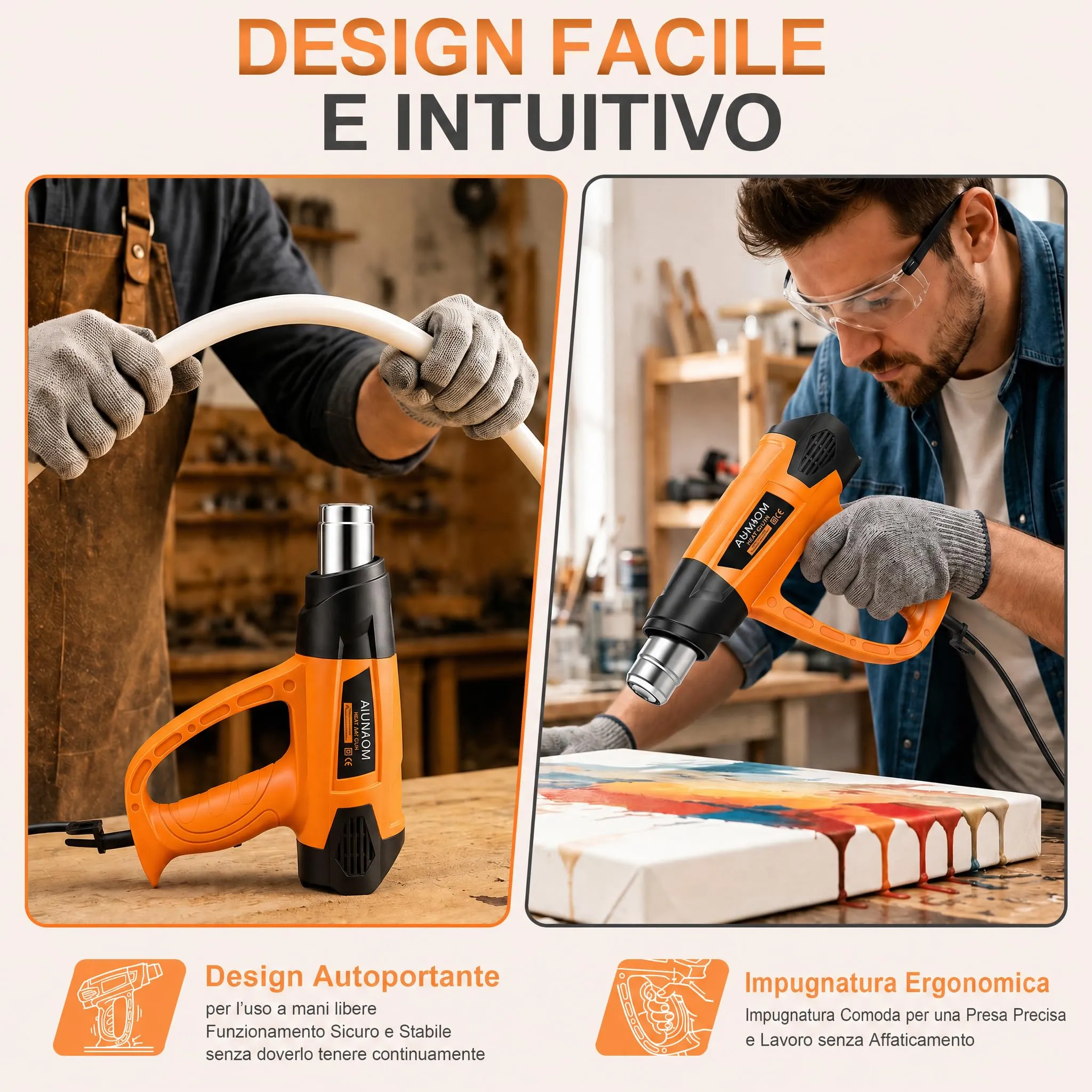 AIUNAOM Pistola Termica 2000W Professionale, 9 livelli di temperatura 50-650℃, con 6 Accessori e Protezione da Sovraccarico - immagine 3