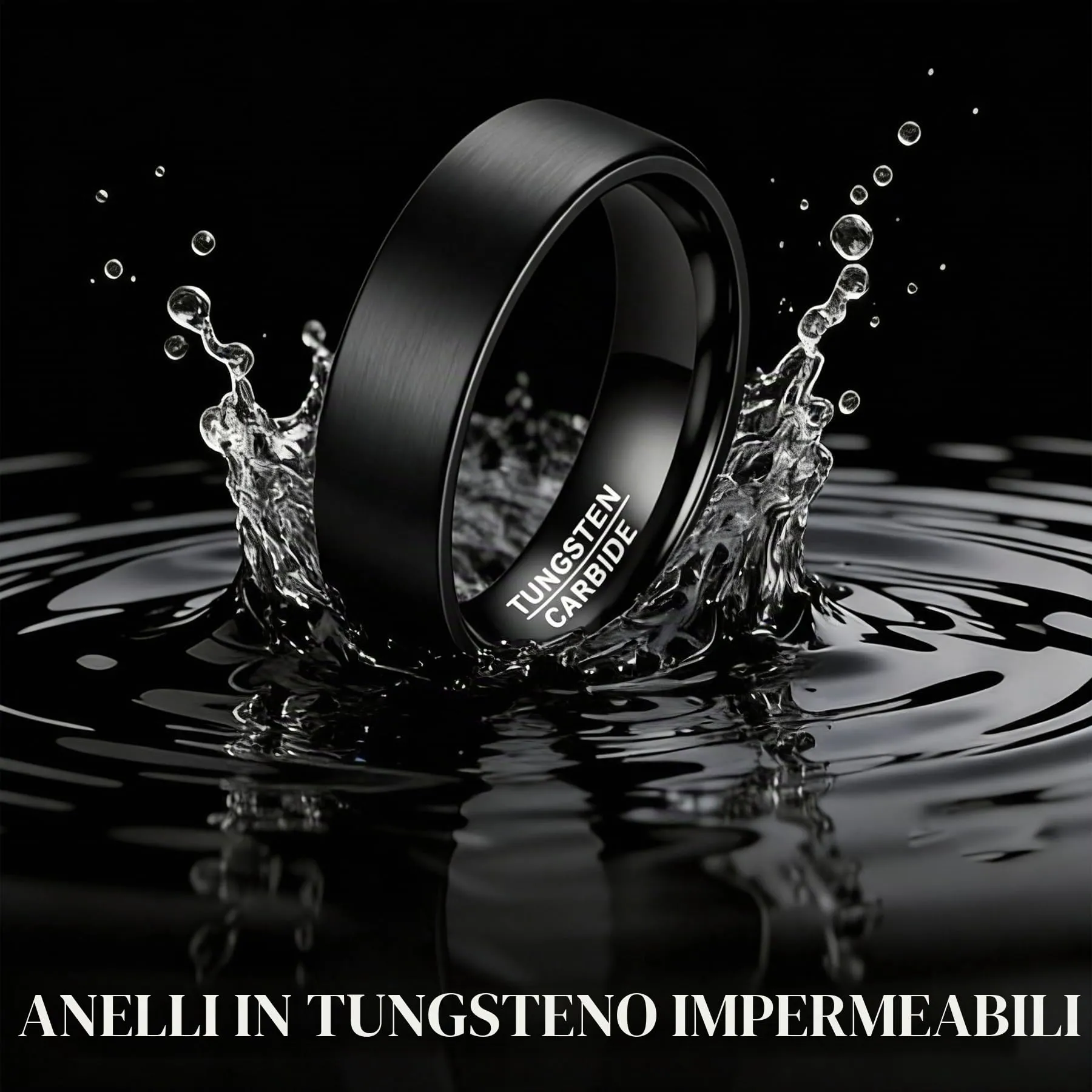 MAGIIE Anello Uomo 8mm in Acciaio Inossidabile Nero Linee, Misura 20 - immagine 3